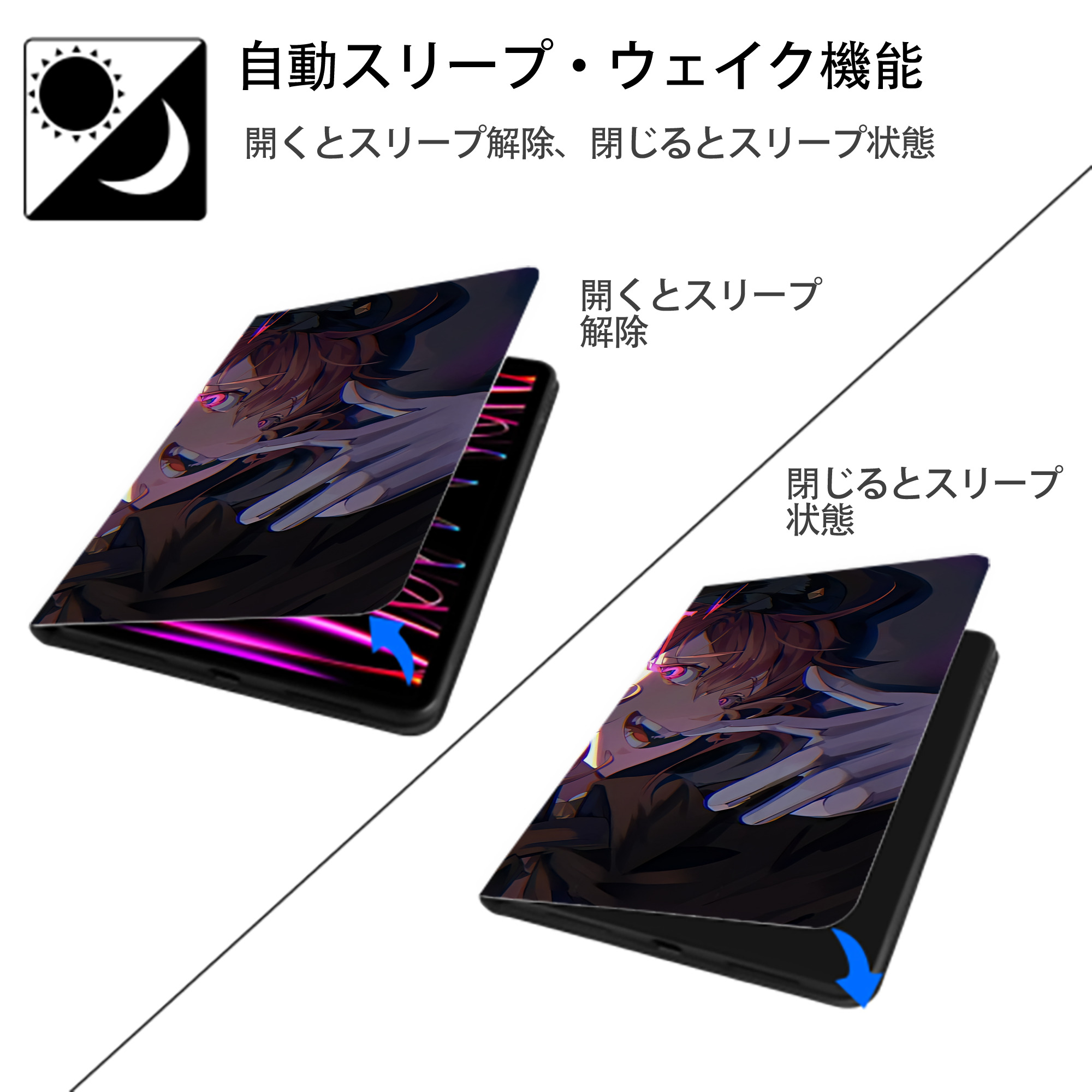 文豪ストレイドッグス Bungo Stray Dogs IPad ケース ブック型 PUレザー TPU 耐衝撃 軽量 薄型 ペン収納なし 全面保護 IPad 各モデル対応