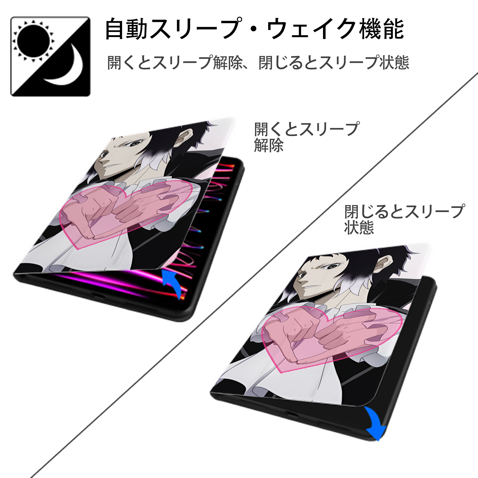 文豪ストレイドッグス Bungo Stray Dogs IPad ケース ブック型 PUレザー TPU 耐衝撃 軽量 薄型 ペン収納なし 全面保護 IPad 各モデル対応
