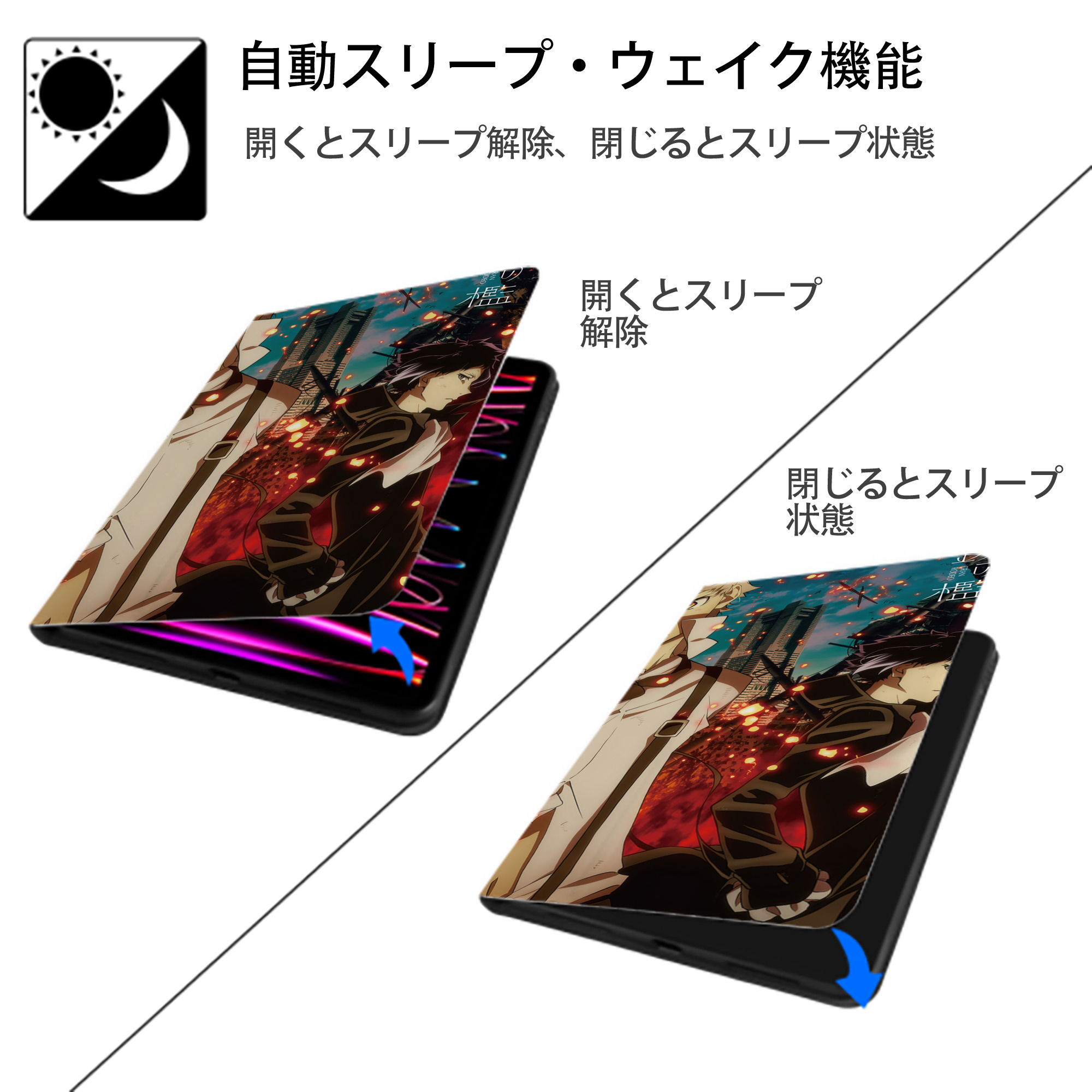 文豪ストレイドッグス Bungo Stray Dogs IPadケース ペンホルダー付き ブックスタイルデザイン
