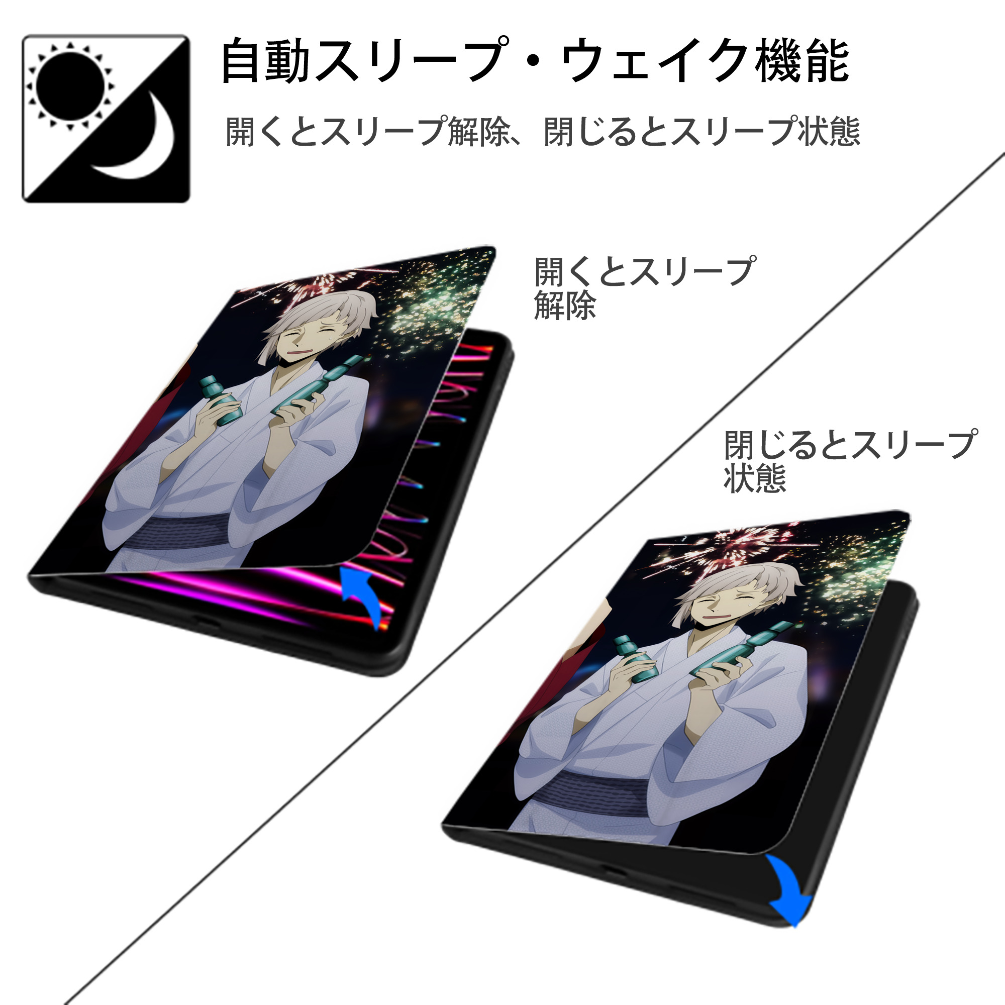 文豪ストレイドッグス Bungo Stray Dogs IPadケース ペンホルダー付き ブックスタイルデザイン
