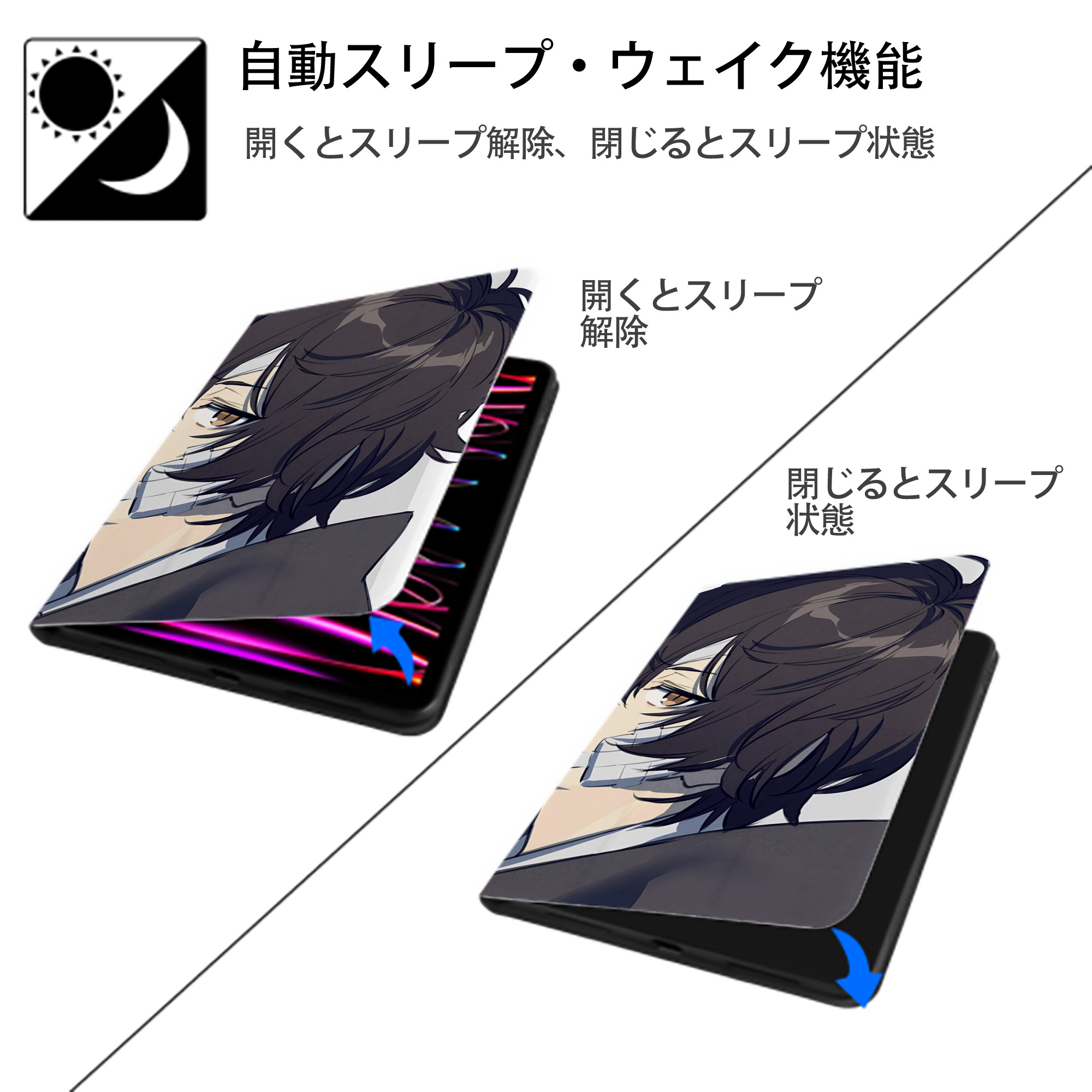 文豪ストレイドッグス Bungo Stray Dogs IPadケース ペンホルダー付き ブックスタイルデザイン