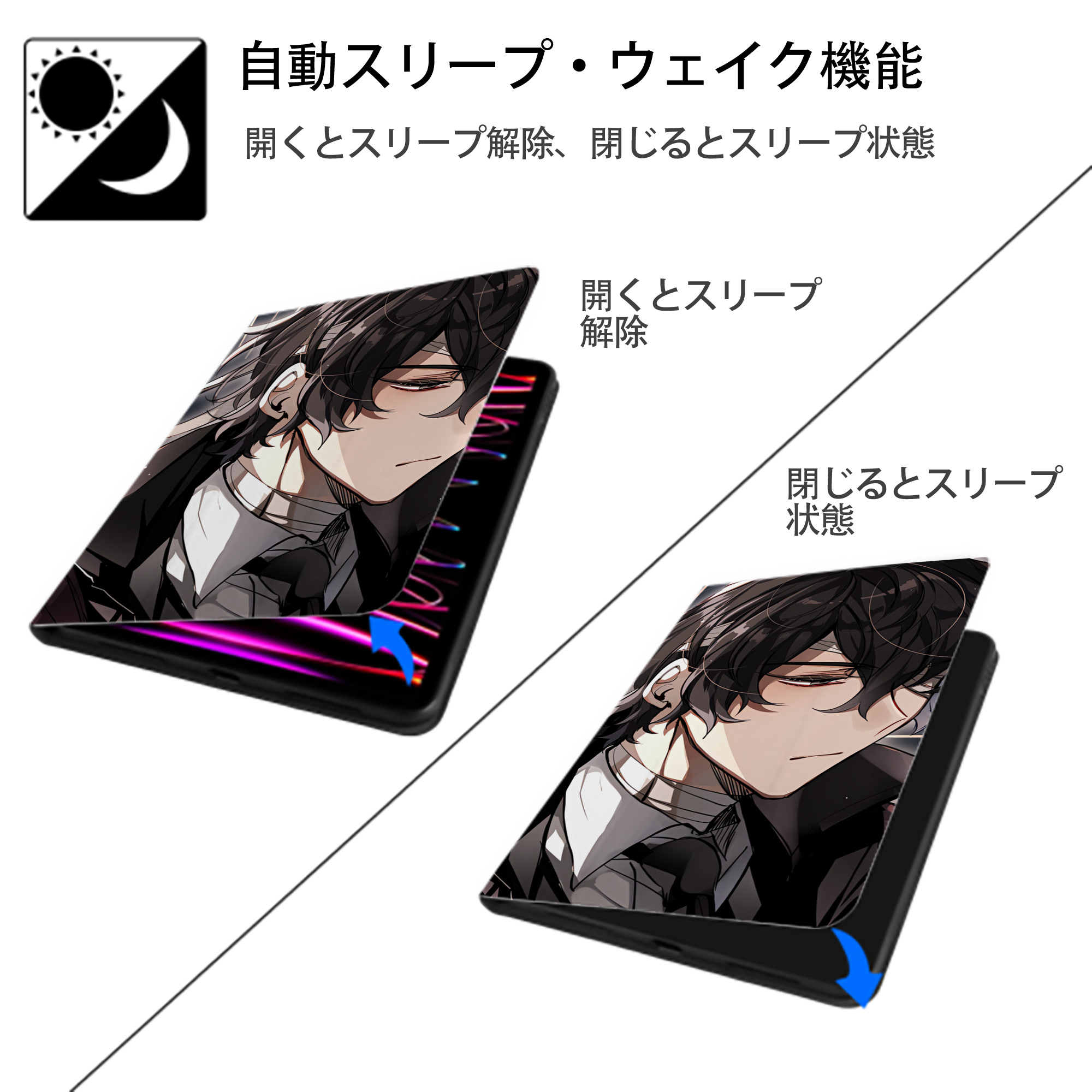 文豪ストレイドッグス Bungo Stray Dogs IPadケース ペンホルダー付き ブックスタイルデザイン