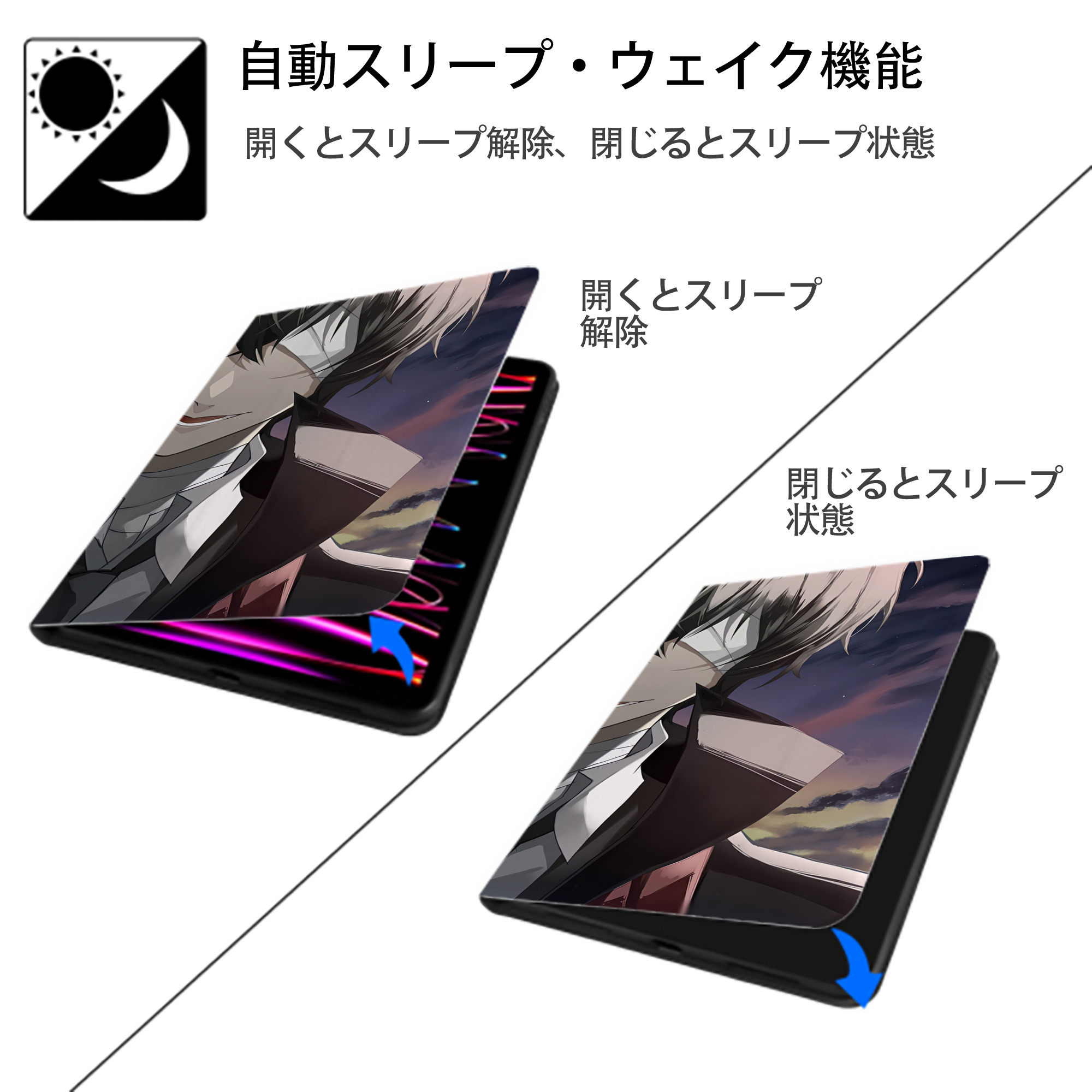 文豪ストレイドッグス Bungo Stray Dogs IPadケース ペンホルダー付き ブックスタイルデザイン