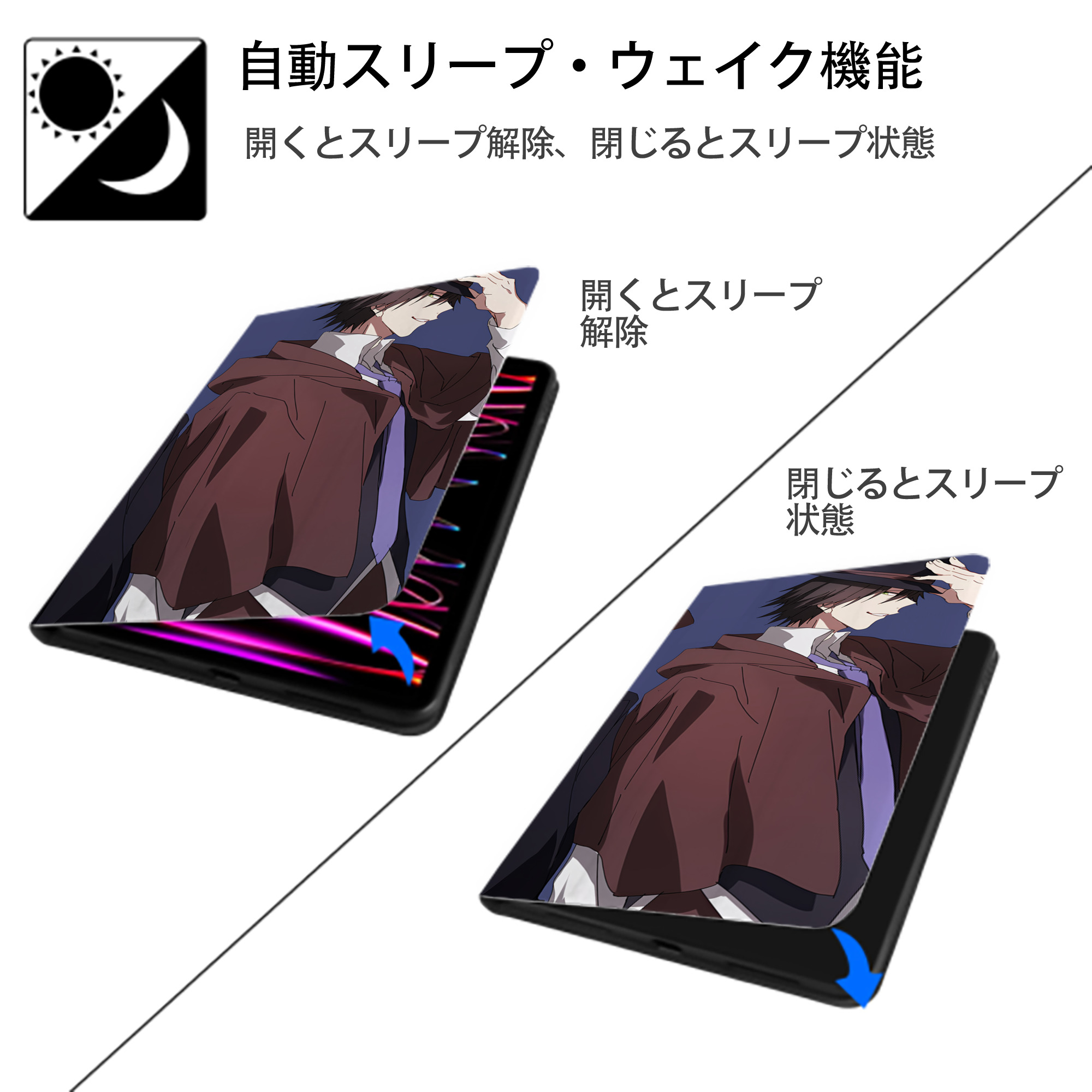文豪ストレイドッグス Bungo Stray Dogs IPadケース ペンホルダー付き ブックスタイルデザイン