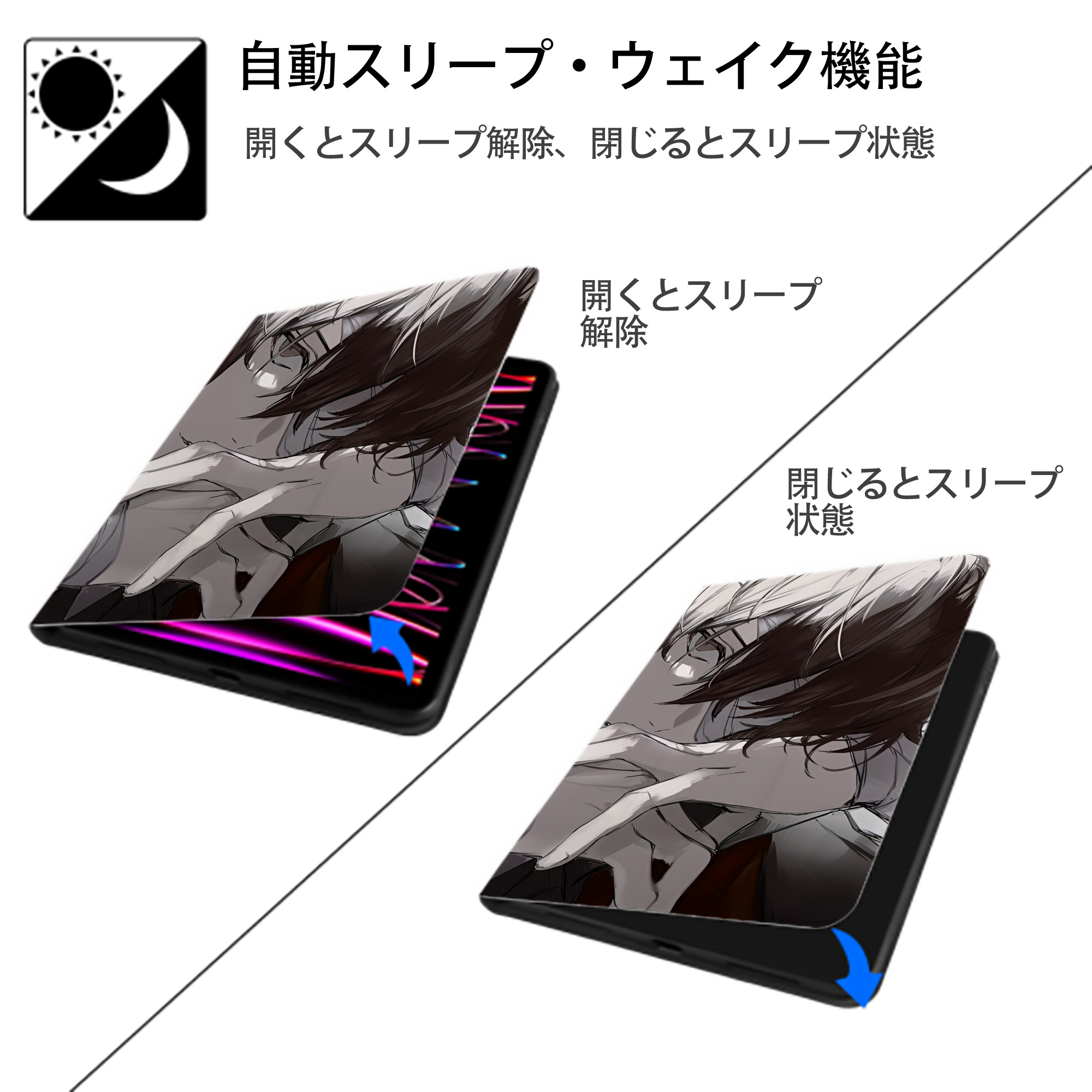 文豪ストレイドッグス Bungo Stray Dogs IPadケース ペンホルダー付き ブックスタイルデザイン