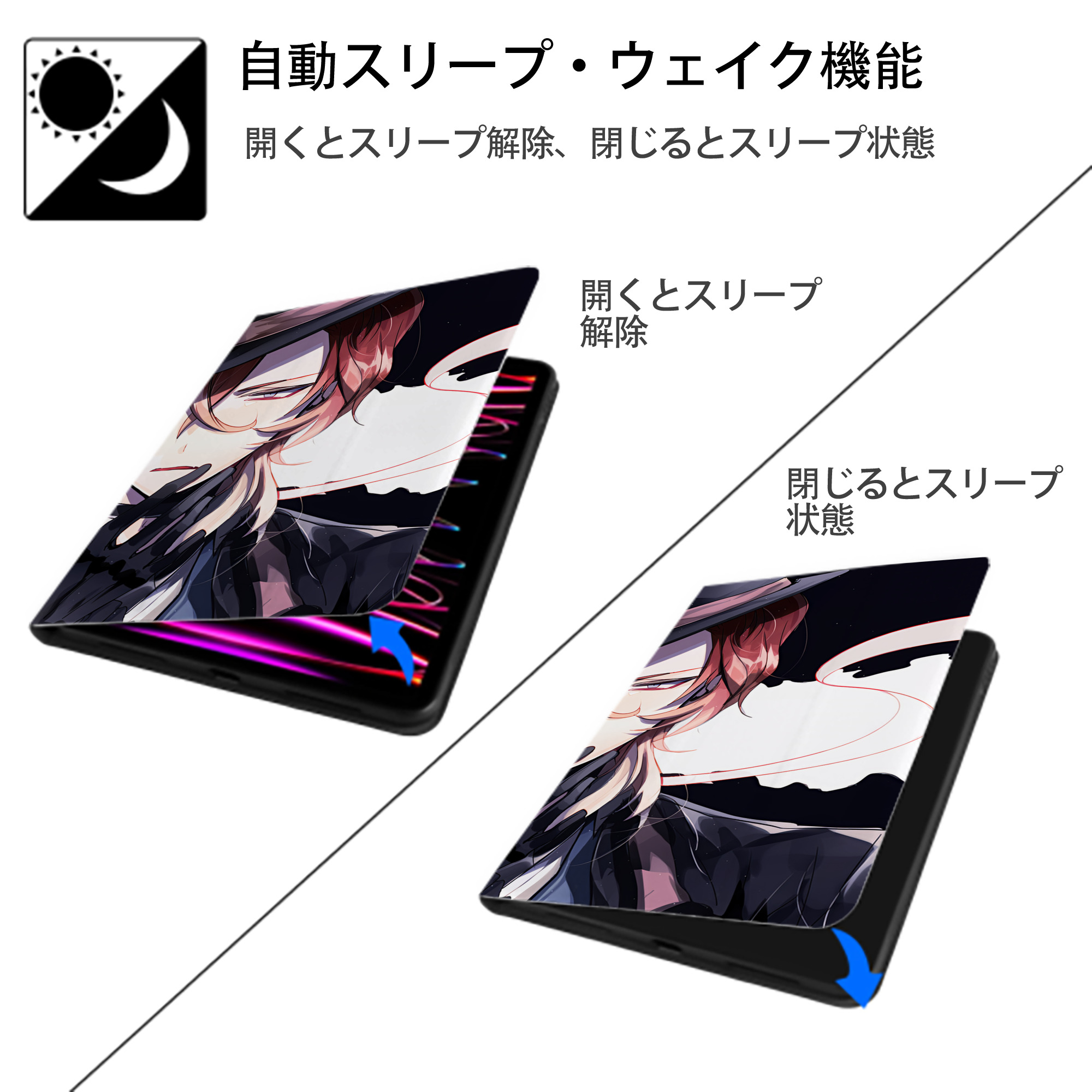 文豪ストレイドッグス Bungo Stray Dogs IPadケース ペンホルダー付き ブックスタイルデザイン
