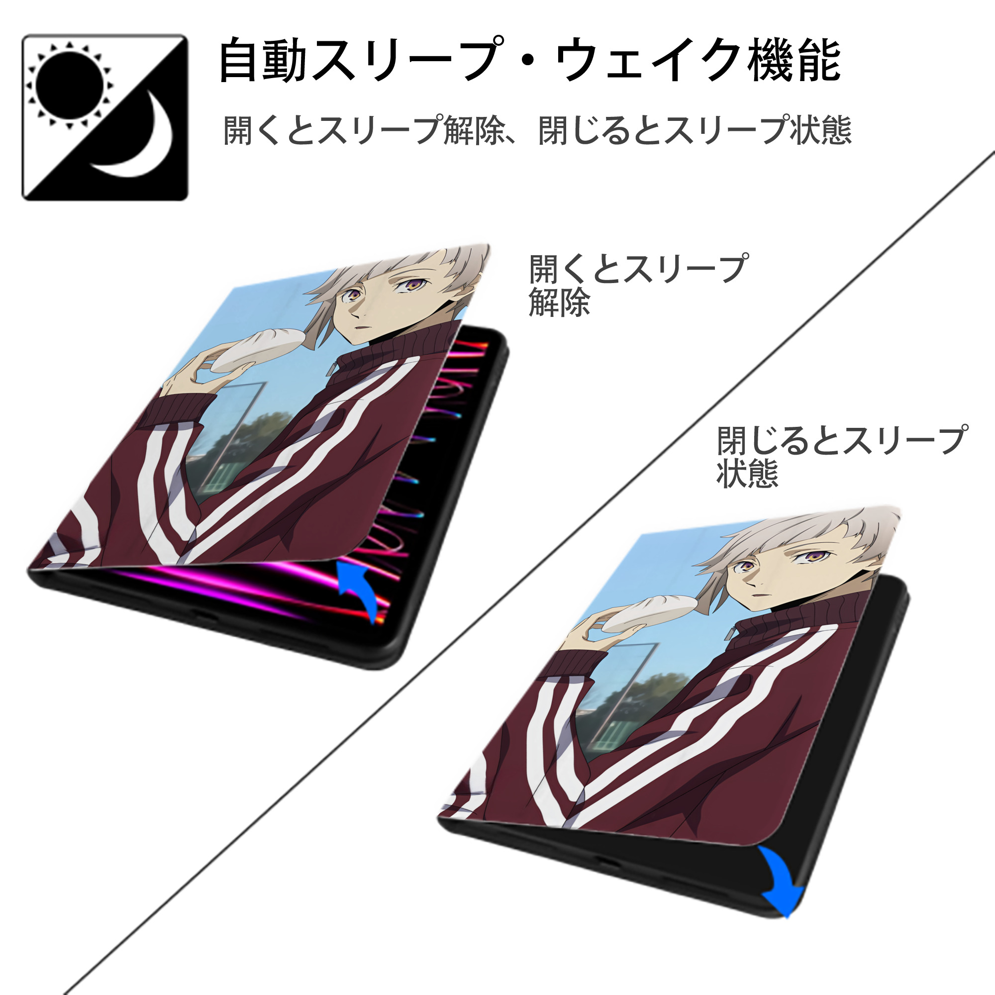 文豪ストレイドッグス Bungo Stray Dogs IPadケース ペンホルダー付き ブックスタイルデザイン