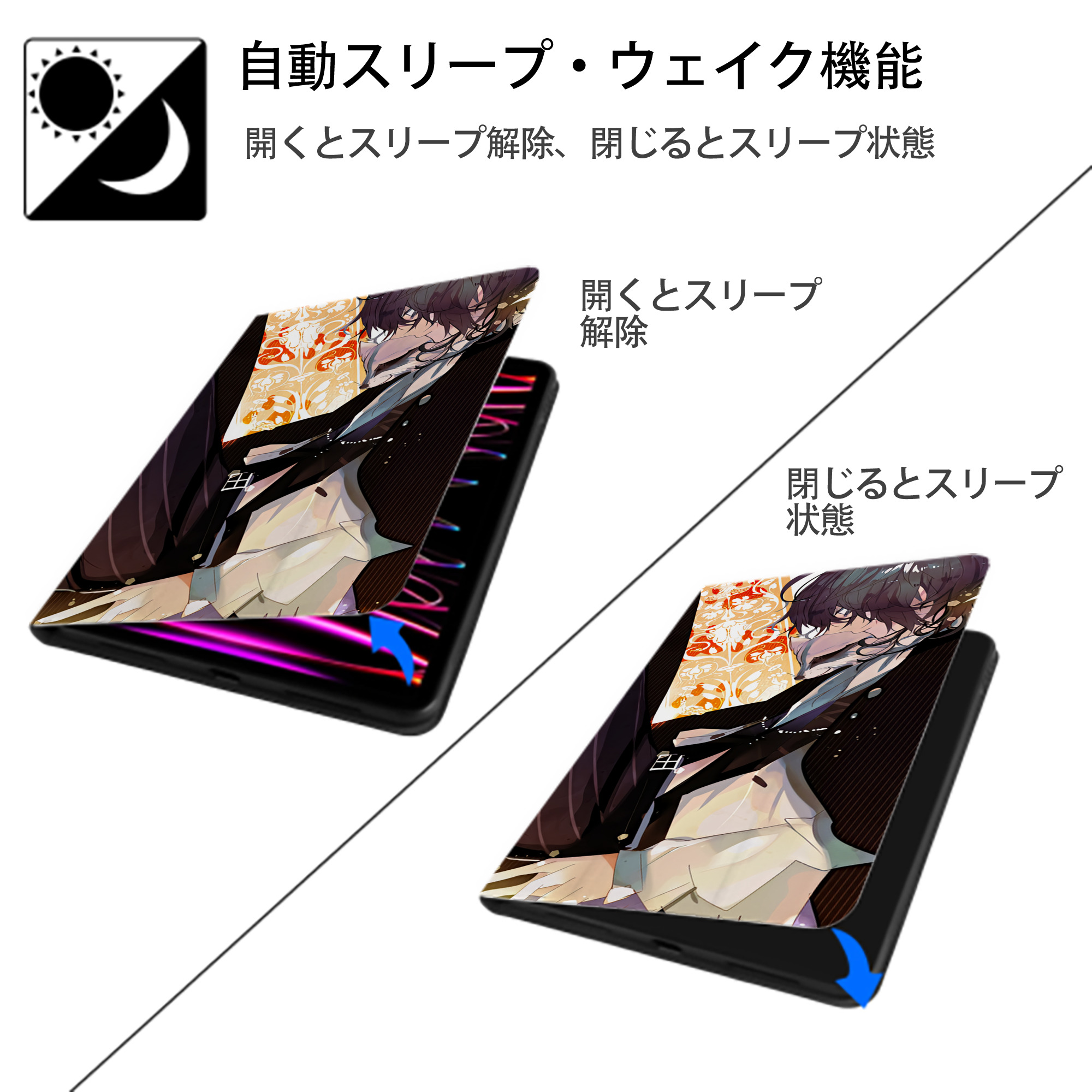 文豪ストレイドッグス Bungo Stray Dogs IPadケース ペンホルダー付き ブックスタイルデザイン