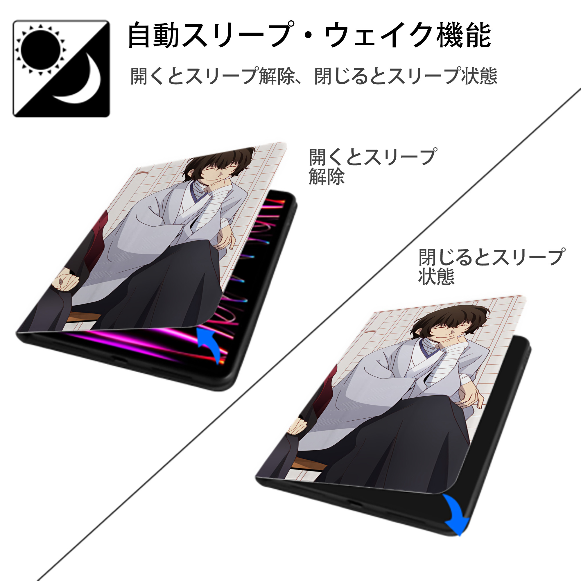 文豪ストレイドッグス Bungo Stray Dogs IPadケース ペンホルダー付き ブックスタイルデザイン