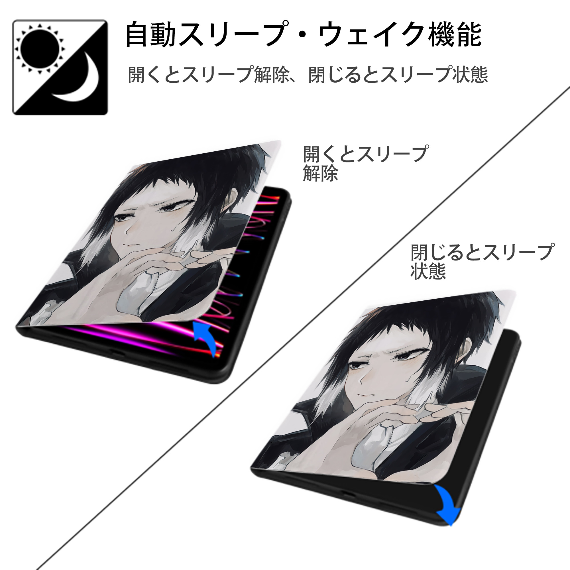 文豪ストレイドッグス Bungo Stray Dogs IPad ケース ペン収納付き 三つ折りスタンド PUレザー×シリコン 対応機種9.5/10.5/10.9インチ
