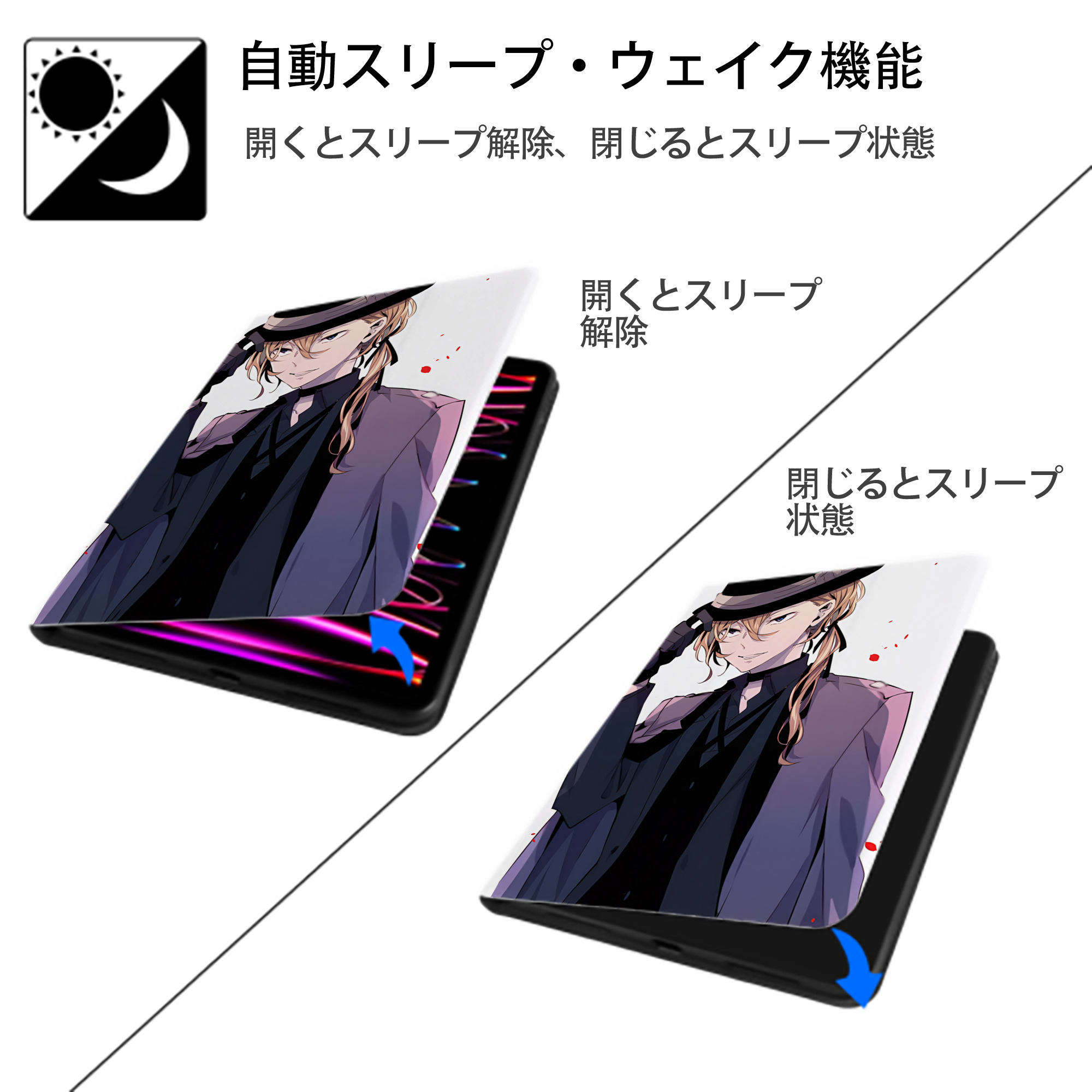 文豪ストレイドッグス Bungo Stray Dogs IPad ケース ペン収納付き 三つ折りスタンド PUレザー×シリコン 対応機種9.5/10.5/10.9インチ