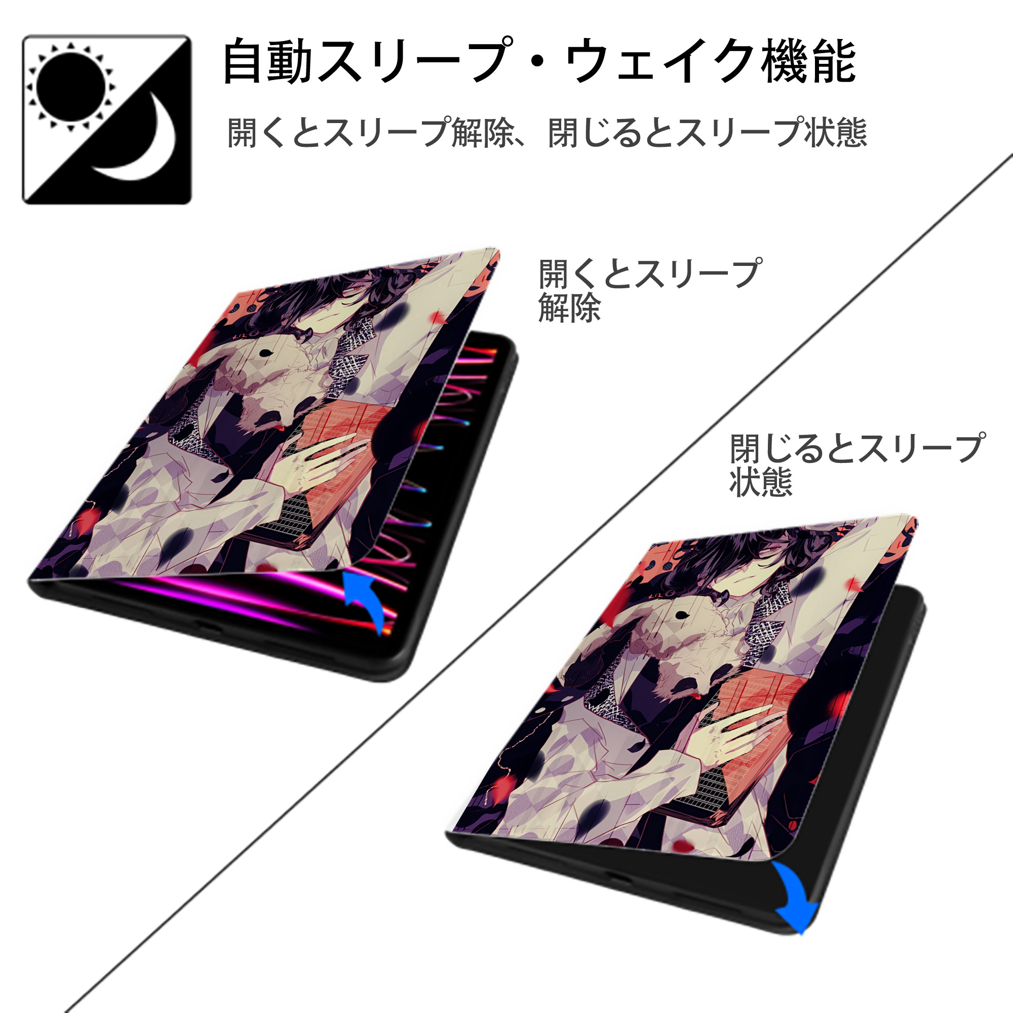 文豪ストレイドッグス Bungo Stray Dogs IPad ケース ペン収納付き 三つ折りスタンド PUレザー×シリコン 対応機種9.5/10.5/10.9インチ