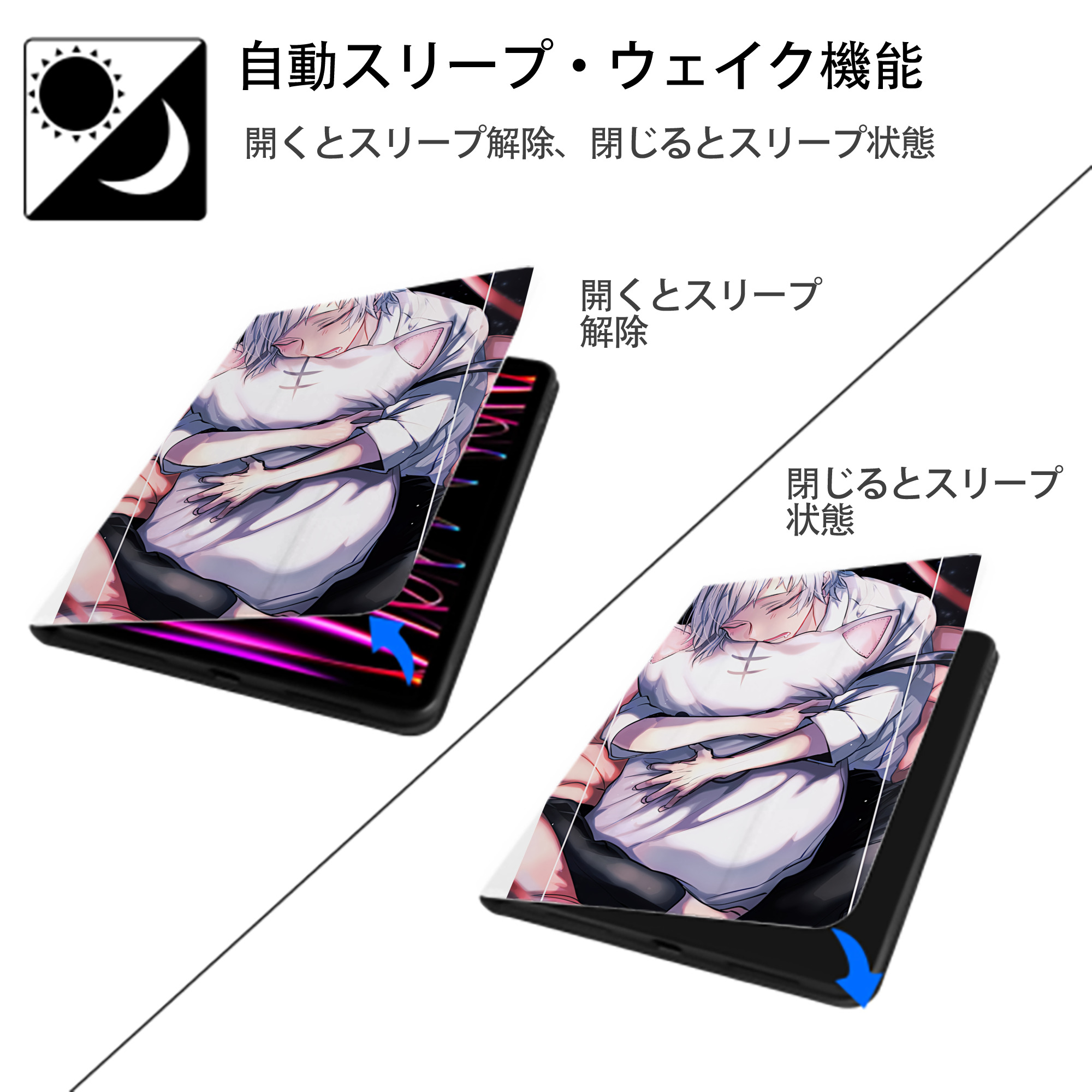文豪ストレイドッグス Bungo Stray Dogs IPad ケース ペン収納付き 三つ折りスタンド PUレザー×シリコン 対応機種9.5/10.5/10.9インチ
