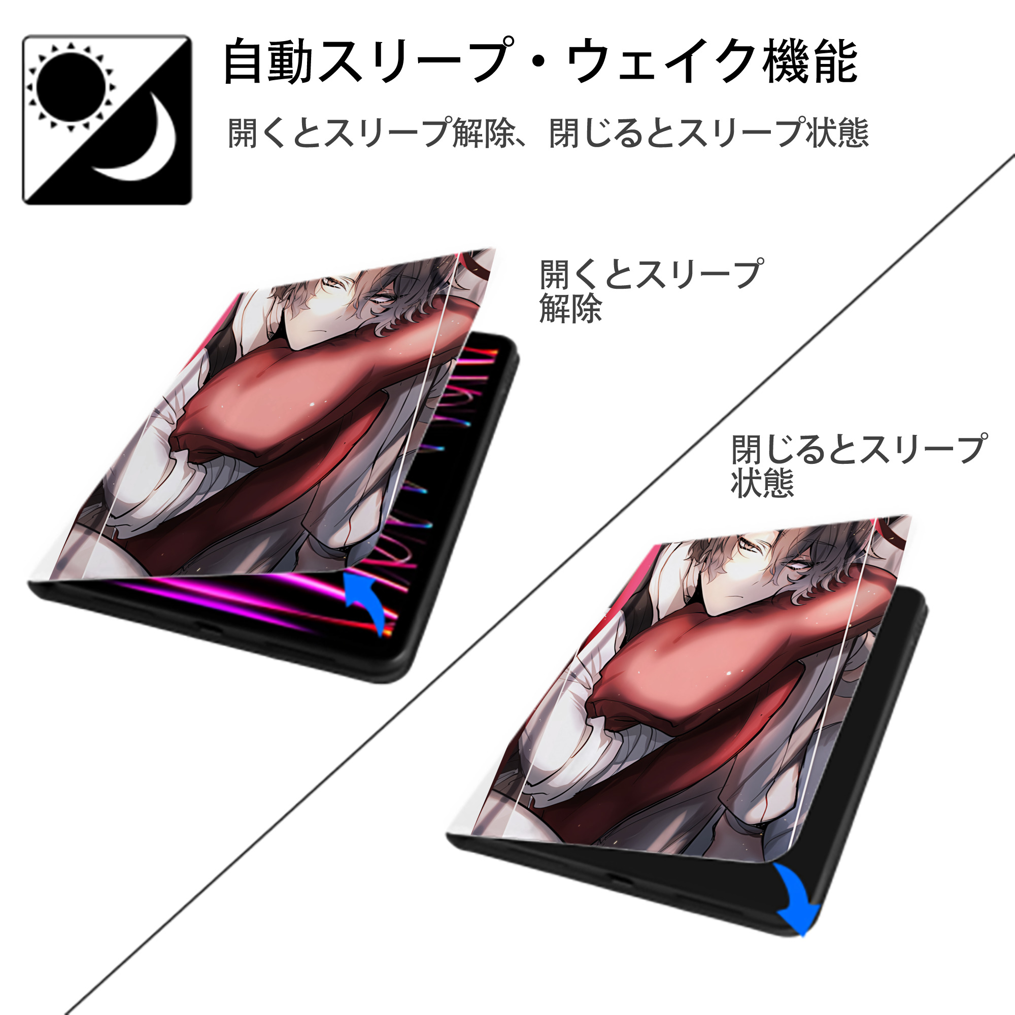 文豪ストレイドッグス Bungo Stray Dogs IPad ケース ペン収納付き 三つ折りスタンド PUレザー×シリコン 対応機種9.5/10.5/10.9インチ