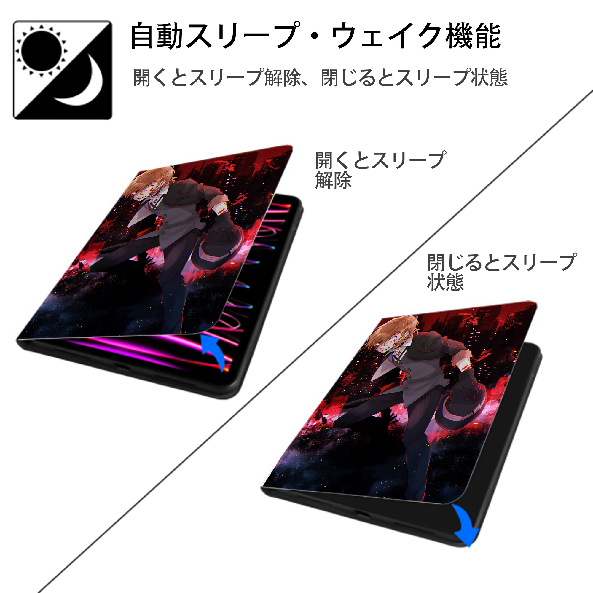 文豪ストレイドッグス Bungo Stray Dogs IPad ケース ペン収納付き 三つ折りスタンド PUレザー×シリコン 対応機種9.5/10.5/10.9インチ