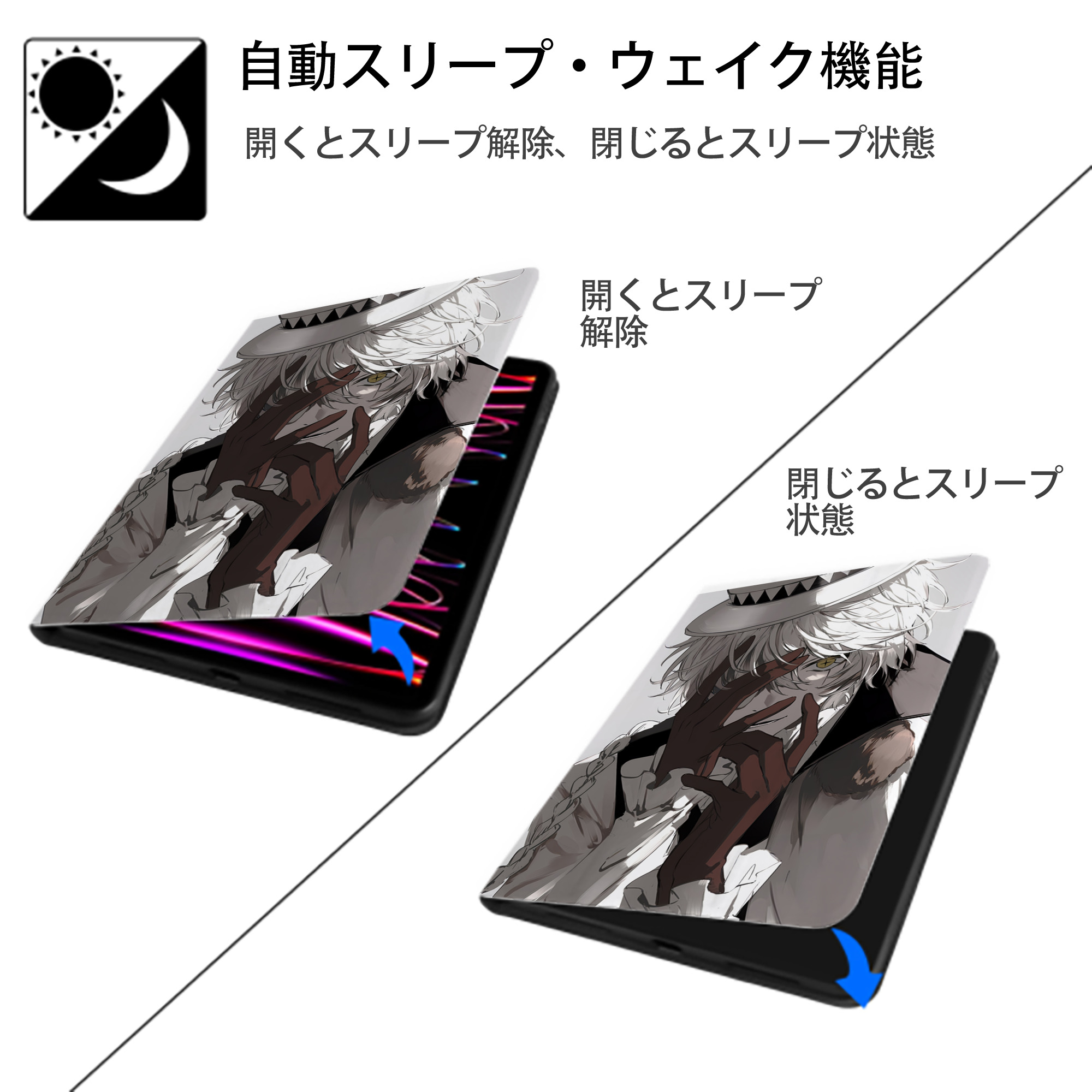 文豪ストレイドッグス Bungo Stray Dogs IPad ケース ペン収納付き 三つ折りスタンド PUレザー×シリコン 対応機種9.5/10.5/10.9インチ