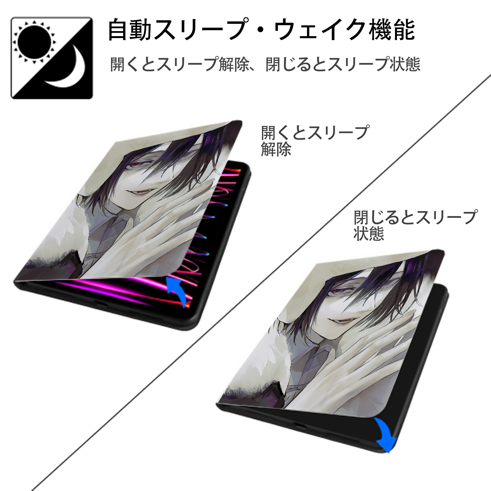 文豪ストレイドッグス Bungo Stray Dogs IPad ケース ペン収納付き 三つ折りスタンド PUレザー×シリコン 対応機種9.5/10.5/10.9インチ