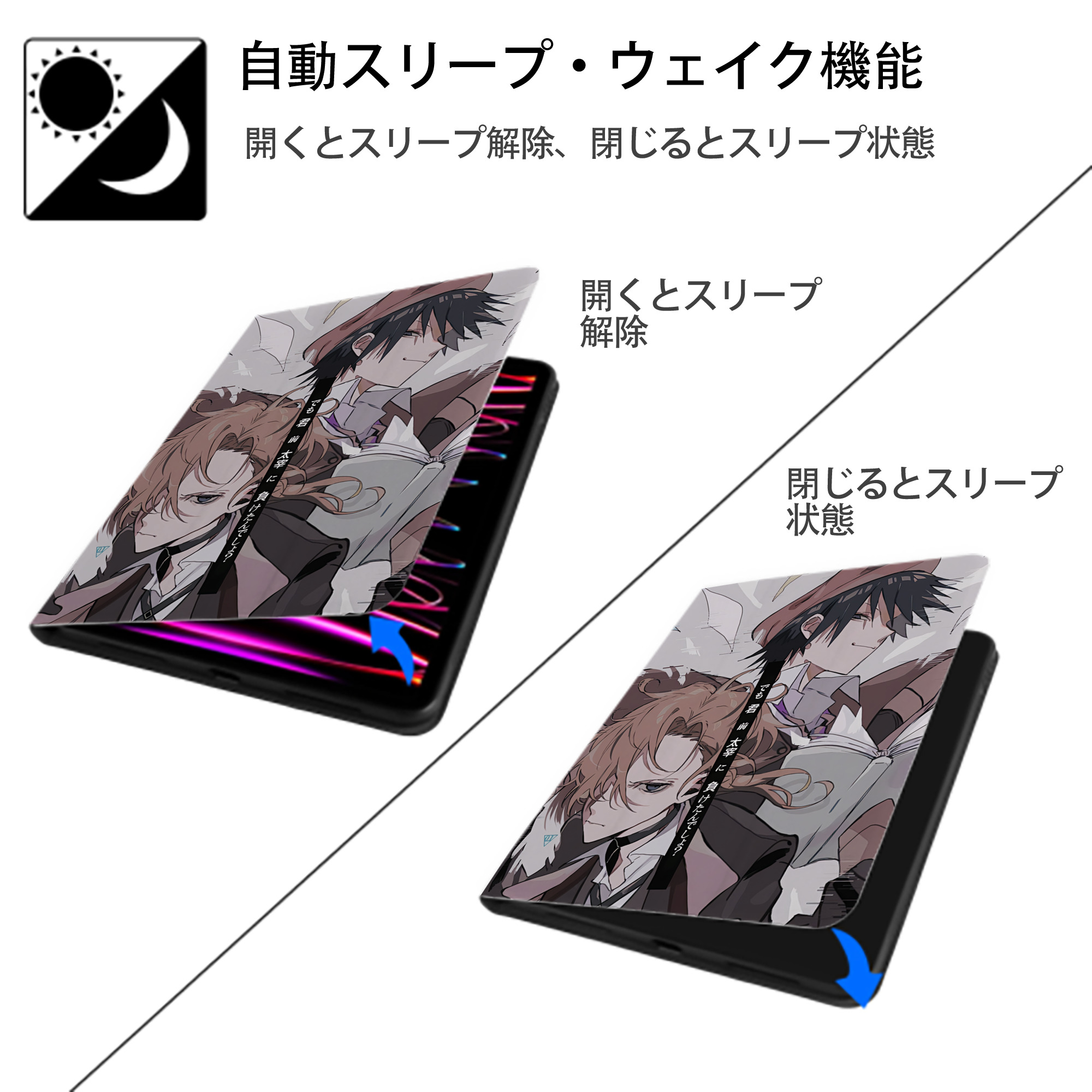 文豪ストレイドッグス Bungo Stray Dogs IPad ケース ペン収納付き 三つ折りスタンド PUレザー×シリコン 対応機種9.5/10.5/10.9インチ