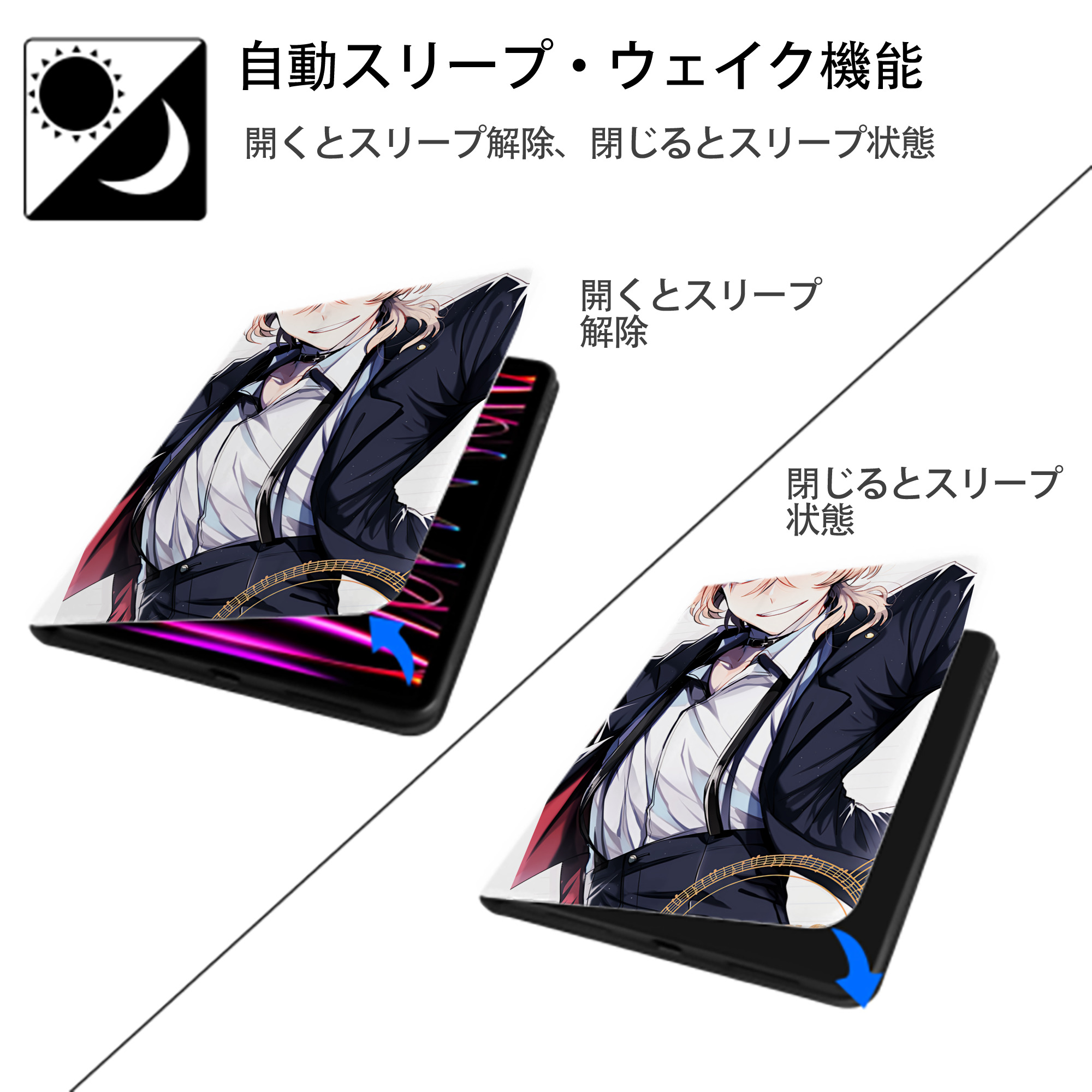 文豪ストレイドッグス Bungo Stray Dogs IPad ケース ペン収納付き 三つ折りスタンド PUレザー×シリコン 対応機種9.5/10.5/10.9インチ