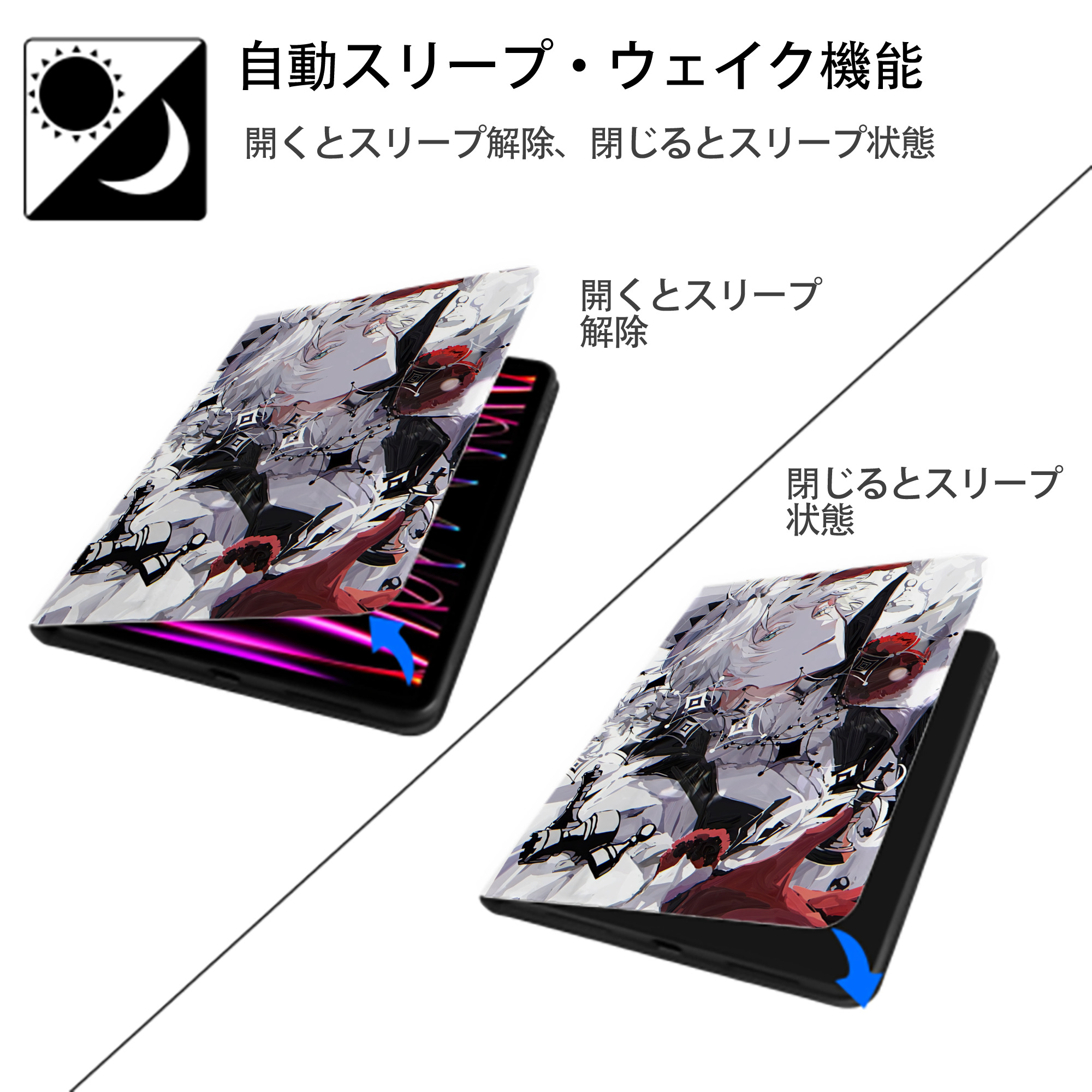文豪ストレイドッグス Bungo Stray Dogs IPad ケース ペン収納付き 三つ折りスタンド PUレザー×シリコン 対応機種9.5/10.5/10.9インチ