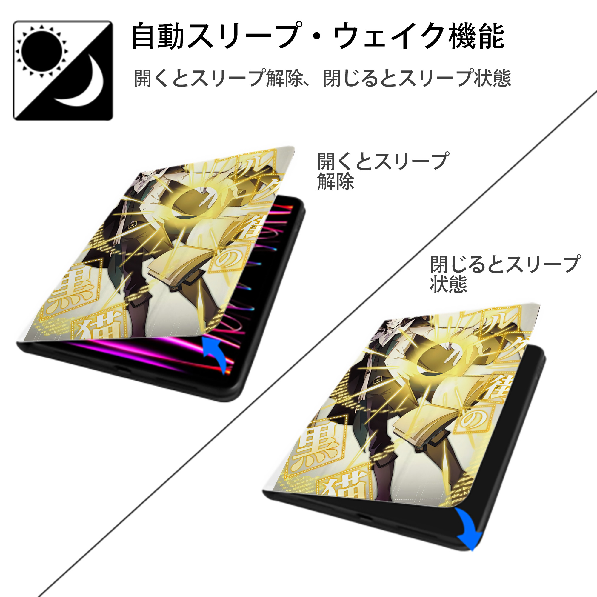 文豪ストレイドッグス Bungo Stray Dogs IPad ケース ペン収納付き 三つ折りスタンド PUレザー×シリコン 対応機種9.5/10.5/10.9インチ
