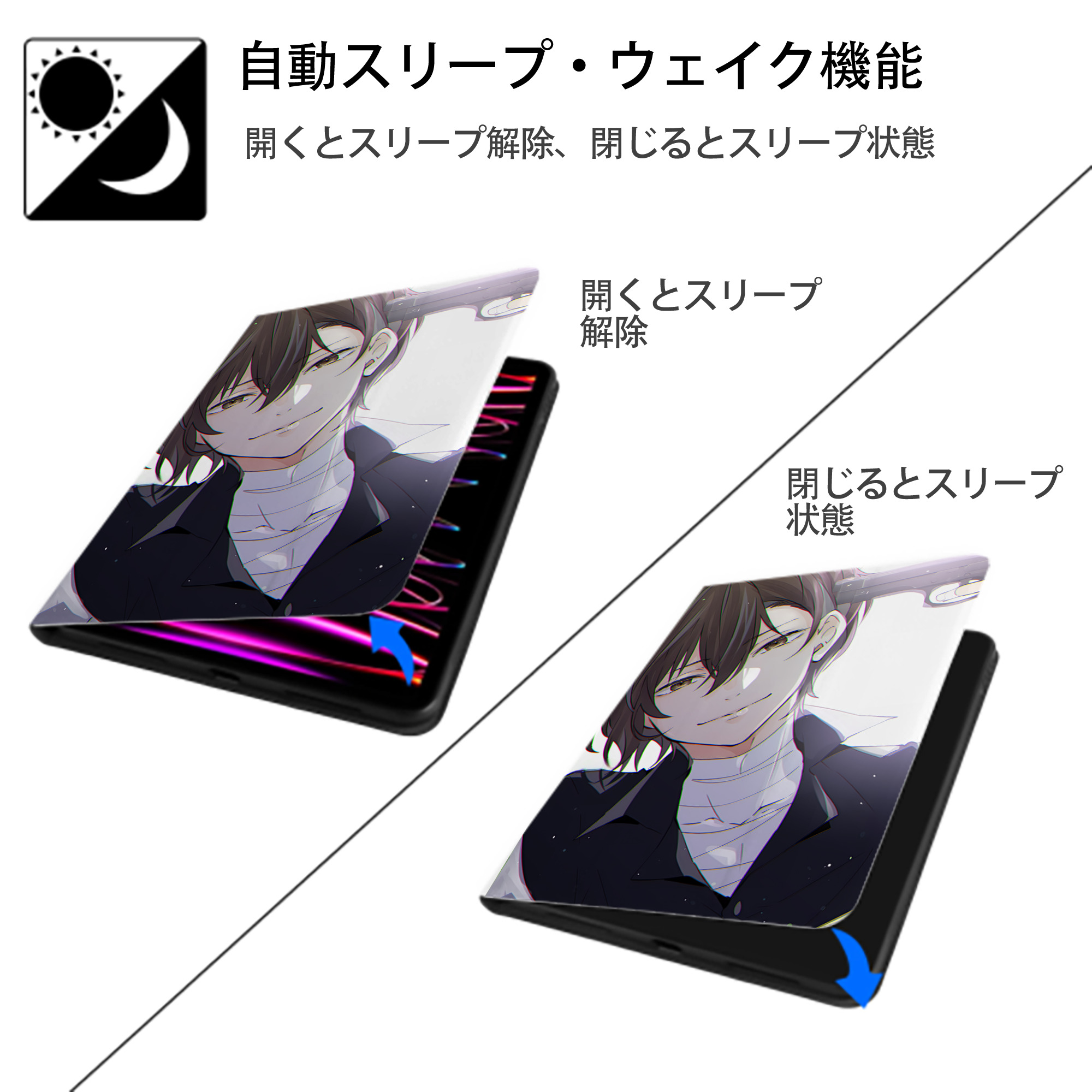 文豪ストレイドッグス Bungo Stray Dogs IPad ケース ペン収納付き 三つ折りスタンド PUレザー×シリコン 対応機種9.5/10.5/10.9インチ