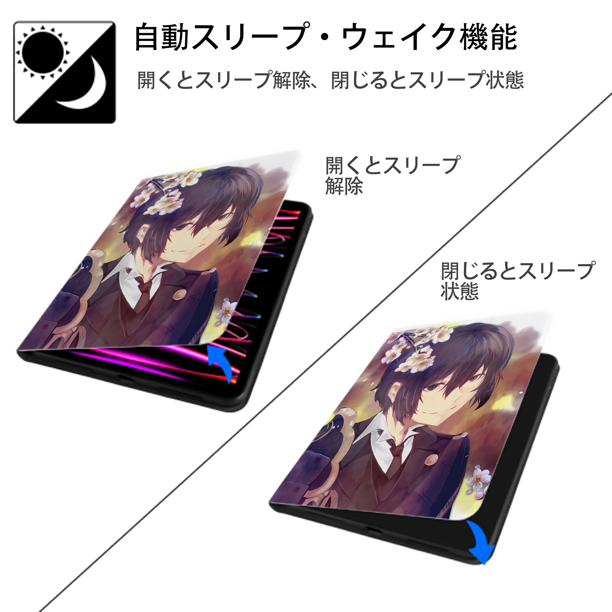文豪ストレイドッグス Bungo Stray Dogs IPad ケース ペン収納付き 三つ折りスタンド PUレザー×シリコン 対応機種9.5/10.5/10.9インチ