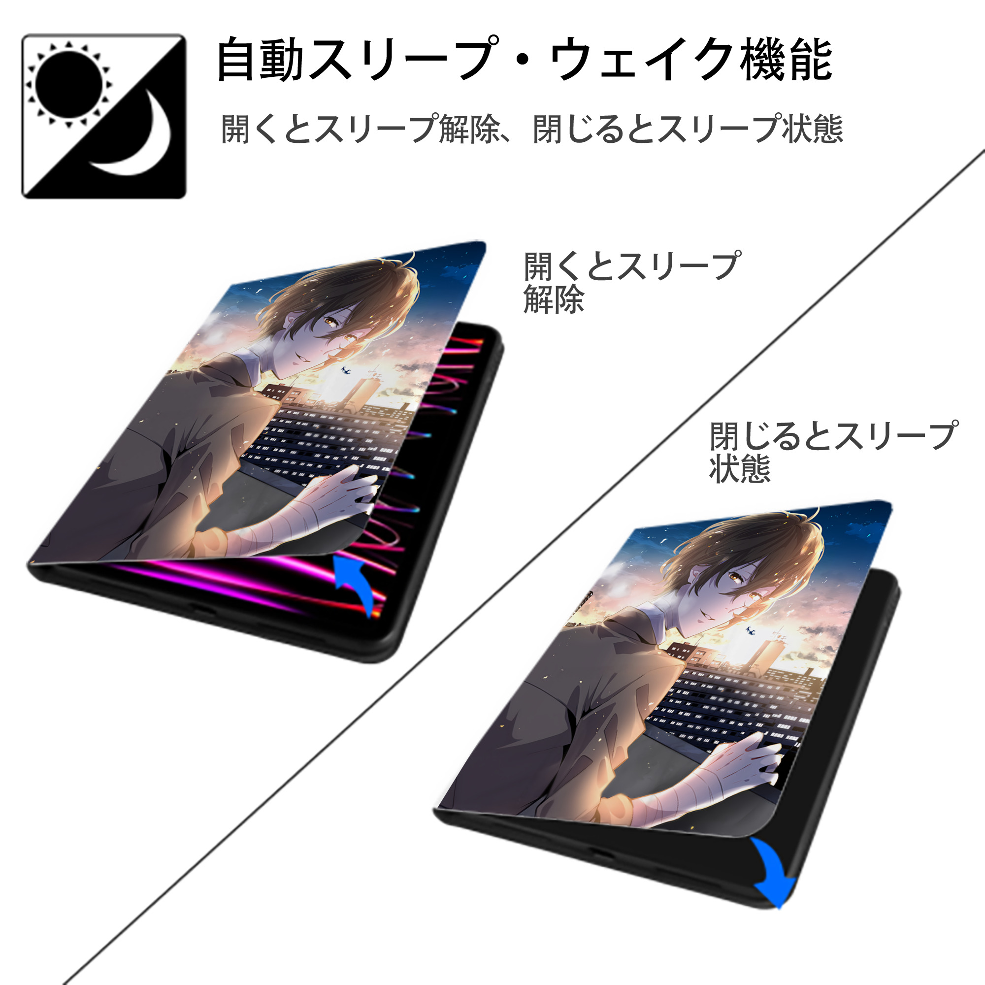 文豪ストレイドッグス Bungo Stray Dogs IPad ケース ペン収納付き 三つ折りスタンド PUレザー×シリコン 対応機種9.5/10.5/10.9インチ