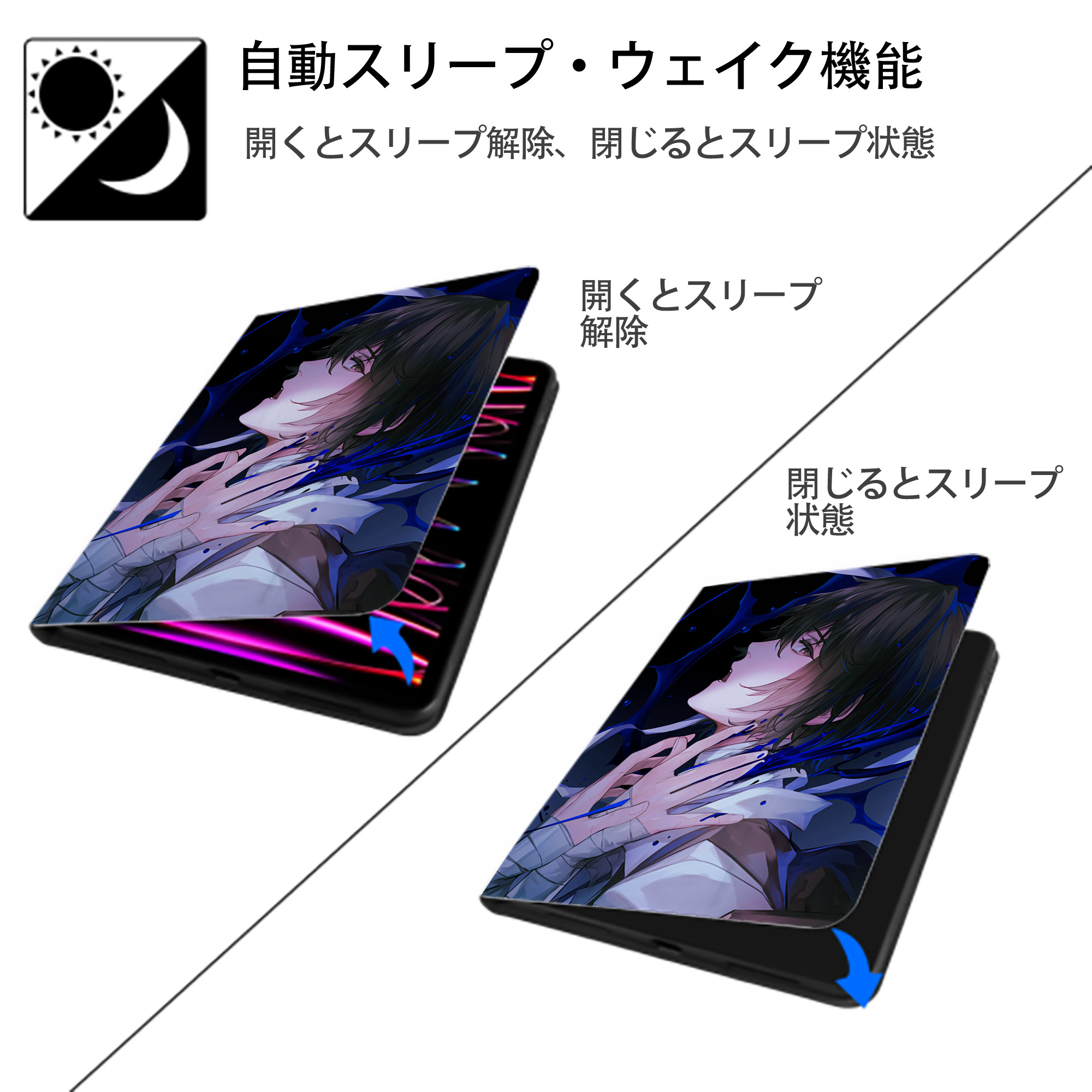文豪ストレイドッグス Bungo Stray Dogs IPad ケース ペン収納付き 三つ折りスタンド PUレザー×シリコン 対応機種9.5/10.5/10.9インチ