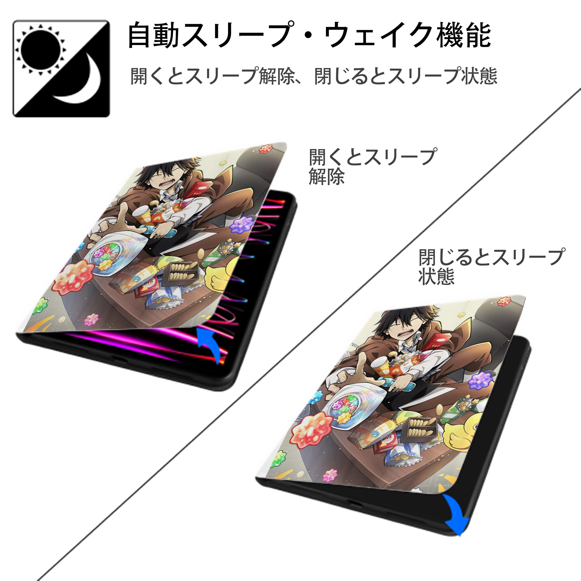 文豪ストレイドッグス Bungo Stray Dogs IPad ケース ペン収納付き 三つ折りスタンド PUレザー×シリコン 対応機種9.5/10.5/10.9インチ