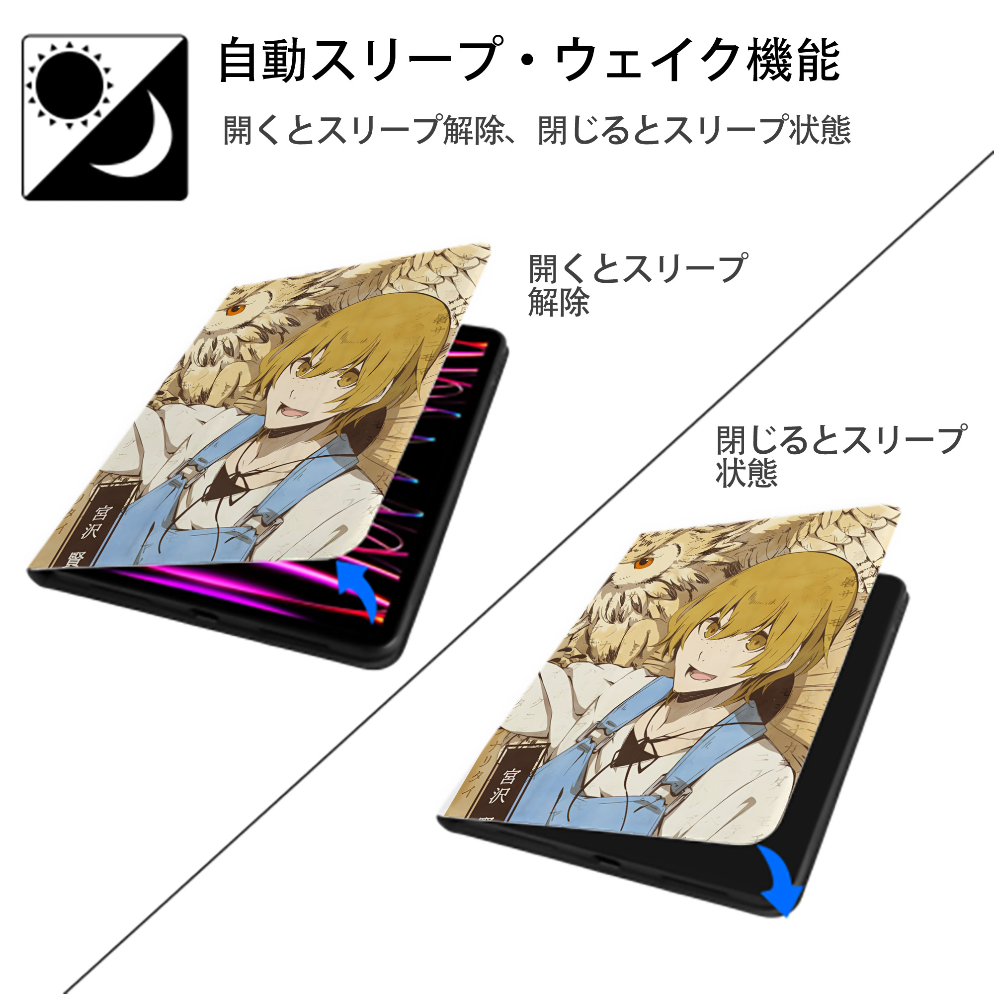 文豪ストレイドッグス Bungo Stray Dogs IPad ケース ペン収納付き 三つ折りスタンド PUレザー×シリコン 対応機種9.5/10.5/10.9インチ