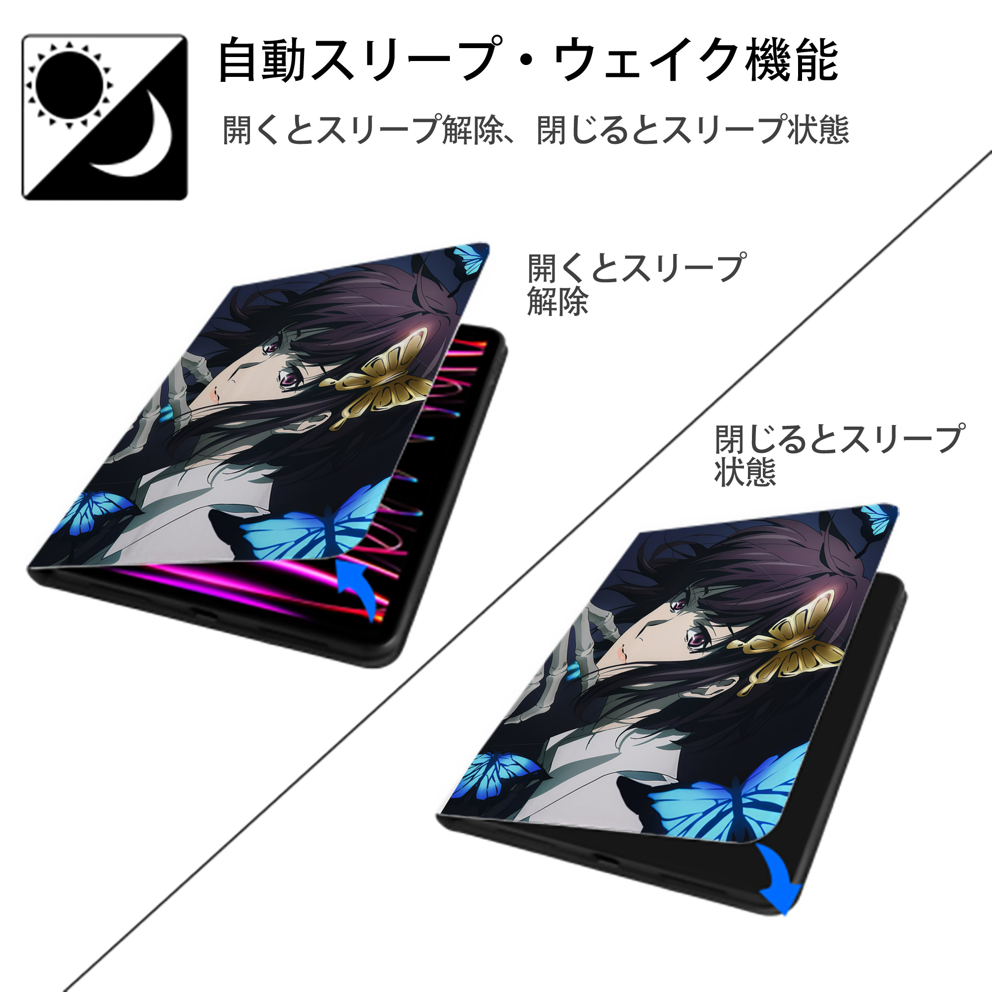 文豪ストレイドッグス Bungo Stray Dogs IPad ケース ペン収納付き 三つ折りスタンド PUレザー×シリコン 対応機種9.5/10.5/10.9インチ