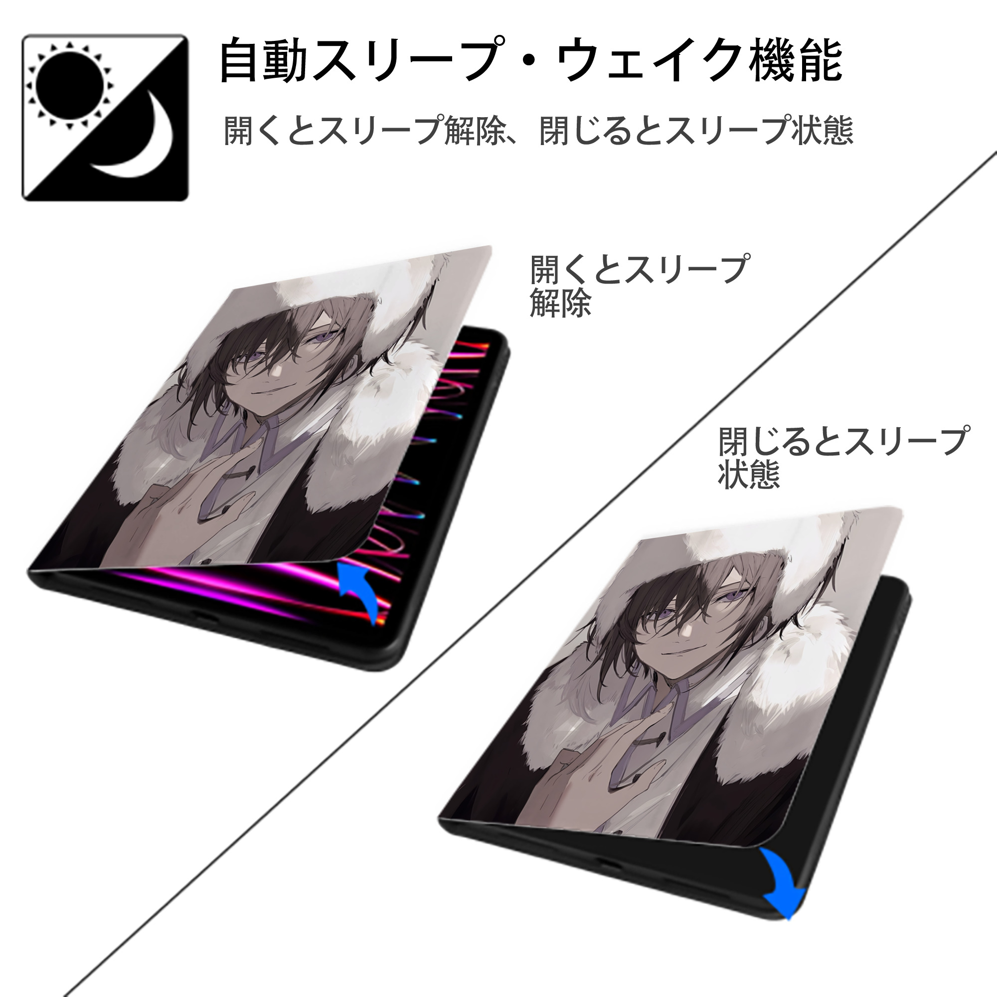 文豪ストレイドッグス Bungo Stray Dogs IPad ケース ペン収納付き 三つ折りスタンド PUレザー×シリコン 対応機種9.5/10.5/10.9インチ