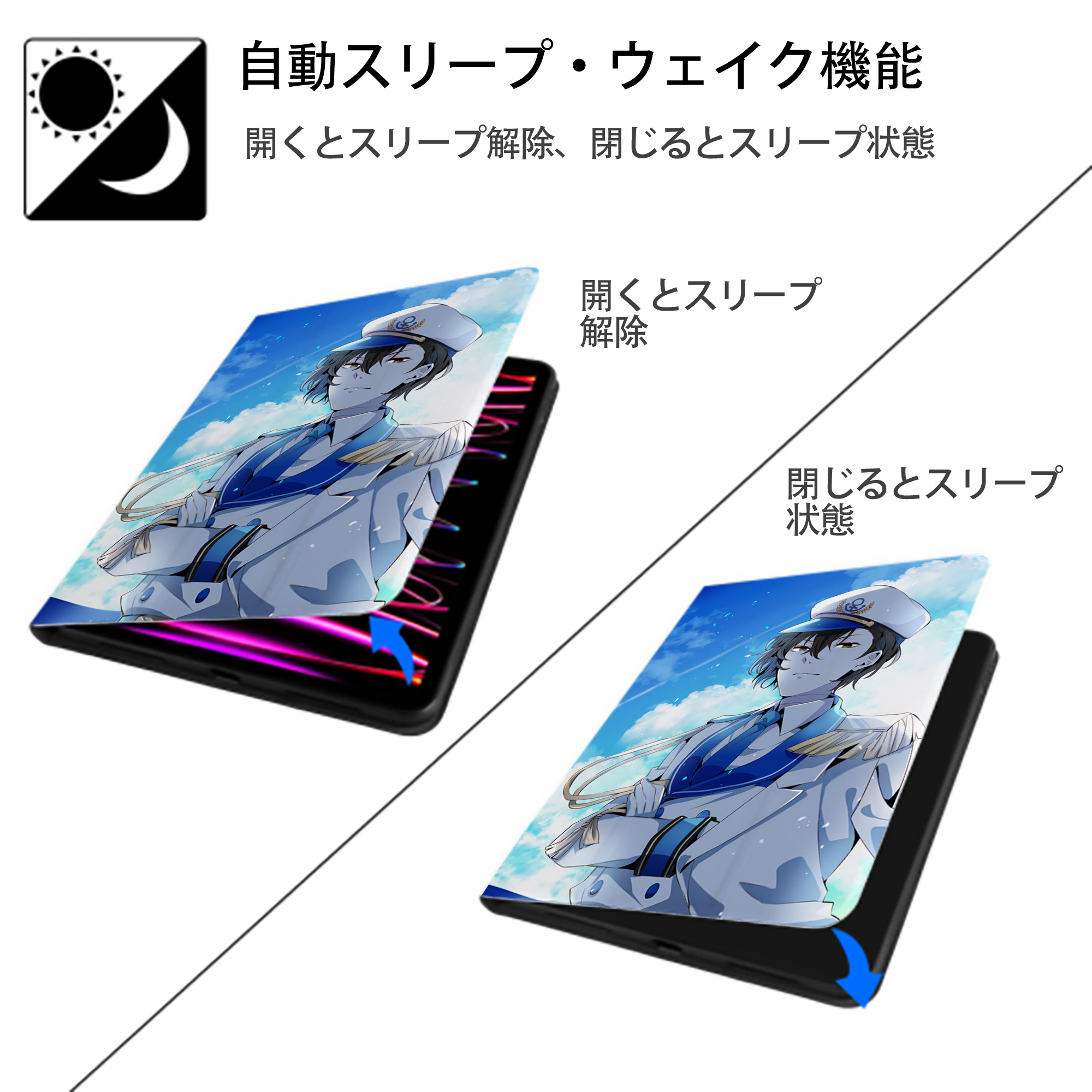 文豪ストレイドッグス Bungo Stray Dogs IPad ケース ペン収納付き 三つ折りスタンド PUレザー×シリコン 対応機種9.5/10.5/10.9インチ