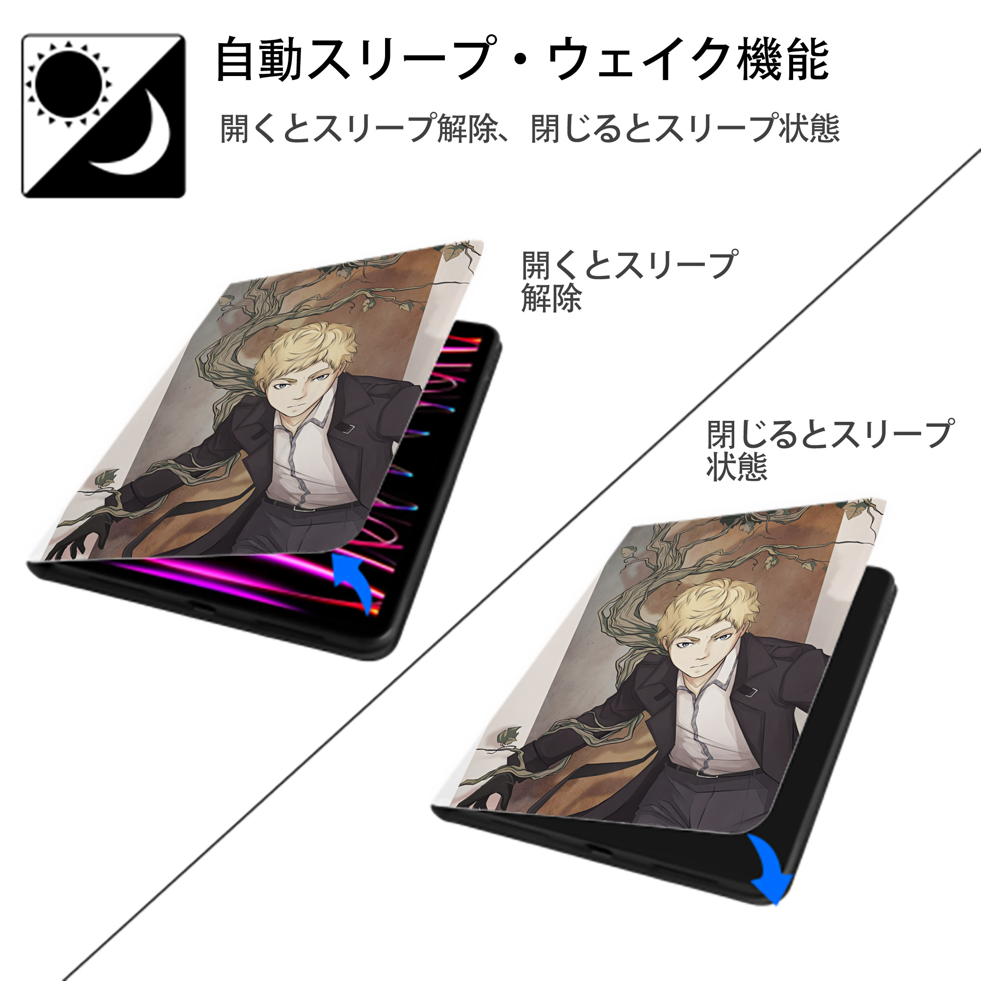 文豪ストレイドッグス Bungo Stray Dogs IPad ケース ペン収納付き 三つ折りスタンド PUレザー×シリコン 対応機種9.5/10.5/10.9インチ