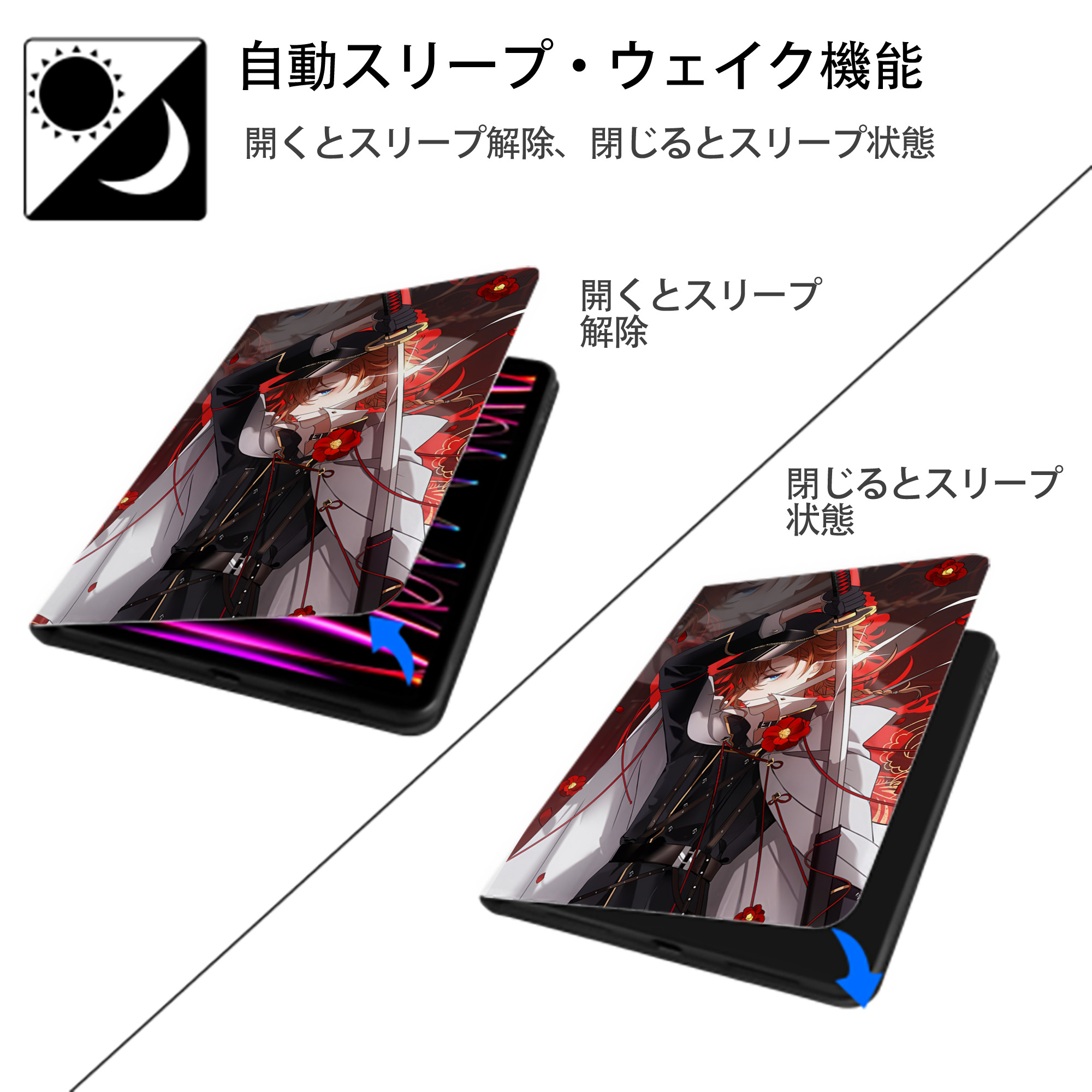 文豪ストレイドッグス Bungo Stray Dogs IPad ケース ペン収納付き 三つ折りスタンド PUレザー×シリコン 対応機種9.5/10.5/10.9インチ