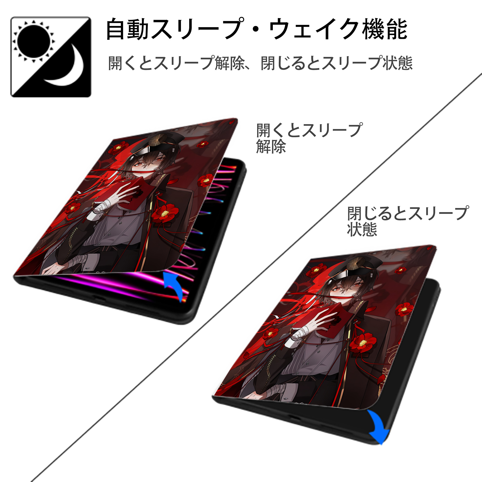 文豪ストレイドッグス Bungo Stray Dogs IPad ケース ペン収納付き 三つ折りスタンド PUレザー×シリコン 対応機種9.5/10.5/10.9インチ