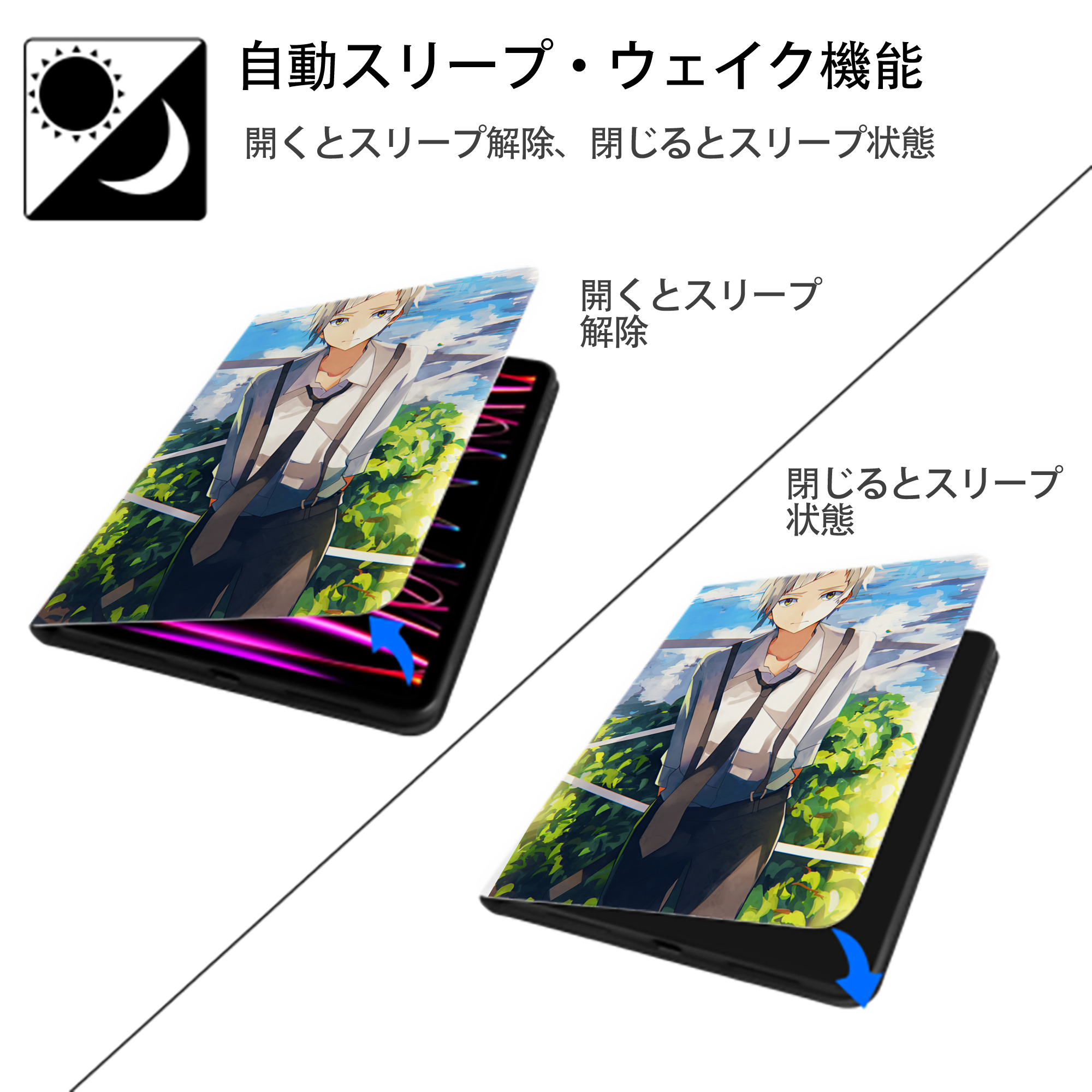 文豪ストレイドッグス Bungo Stray Dogs IPad ケース ペン収納付き 三つ折りスタンド PUレザー×シリコン 対応機種9.5/10.5/10.9インチ