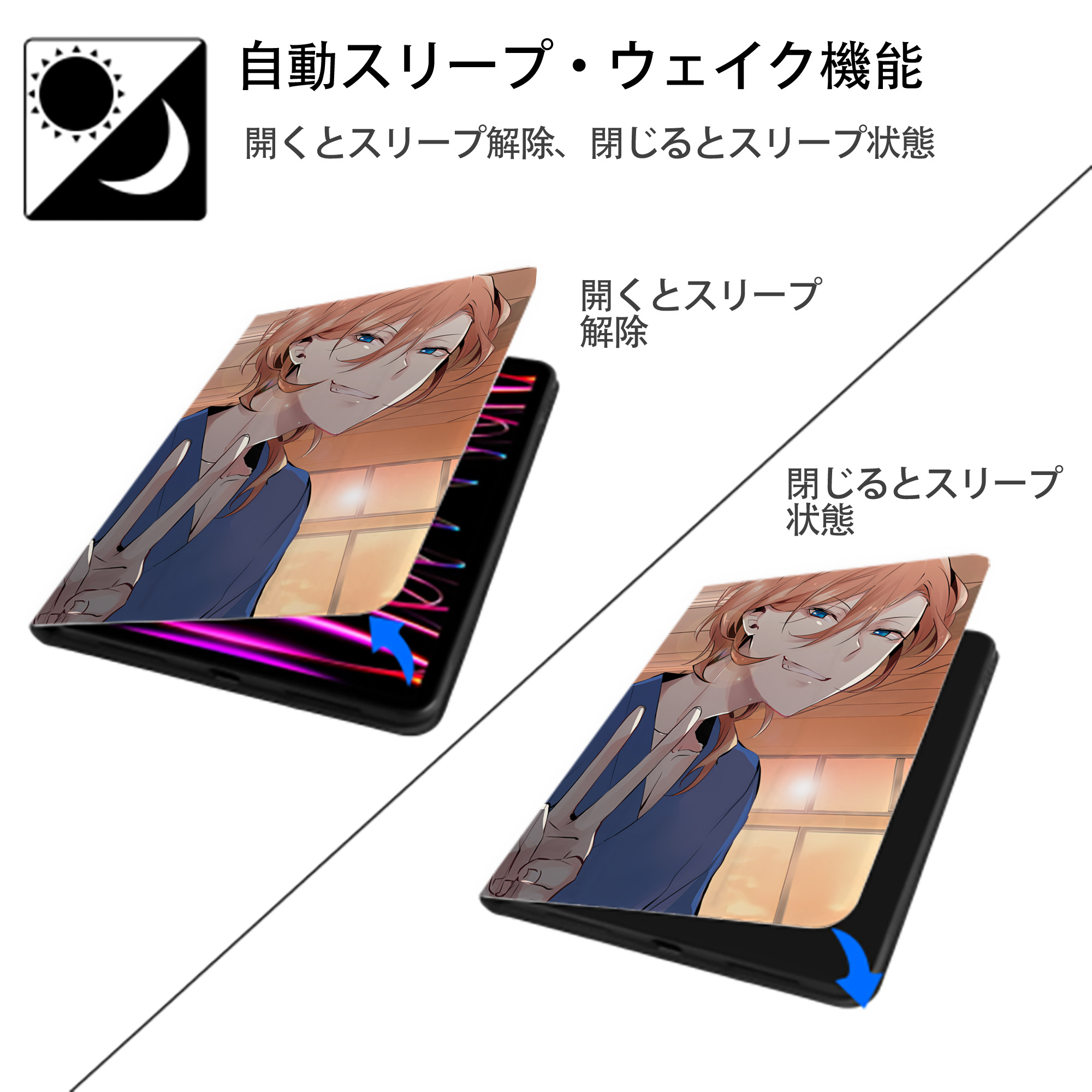 文豪ストレイドッグス Bungo Stray Dogs IPad ケース ペン収納付き 三つ折りスタンド PUレザー×シリコン 対応機種9.5/10.5/10.9インチ