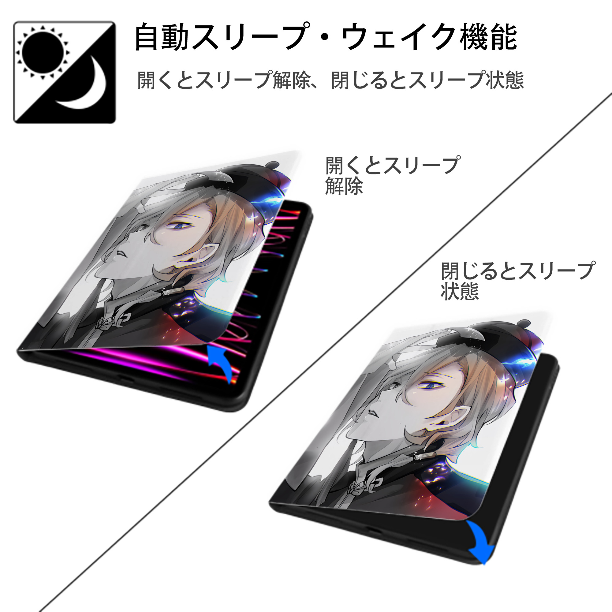 文豪ストレイドッグス Bungo Stray Dogs IPad ケース ペン収納付き 三つ折りスタンド PUレザー×シリコン 対応機種9.5/10.5/10.9インチ