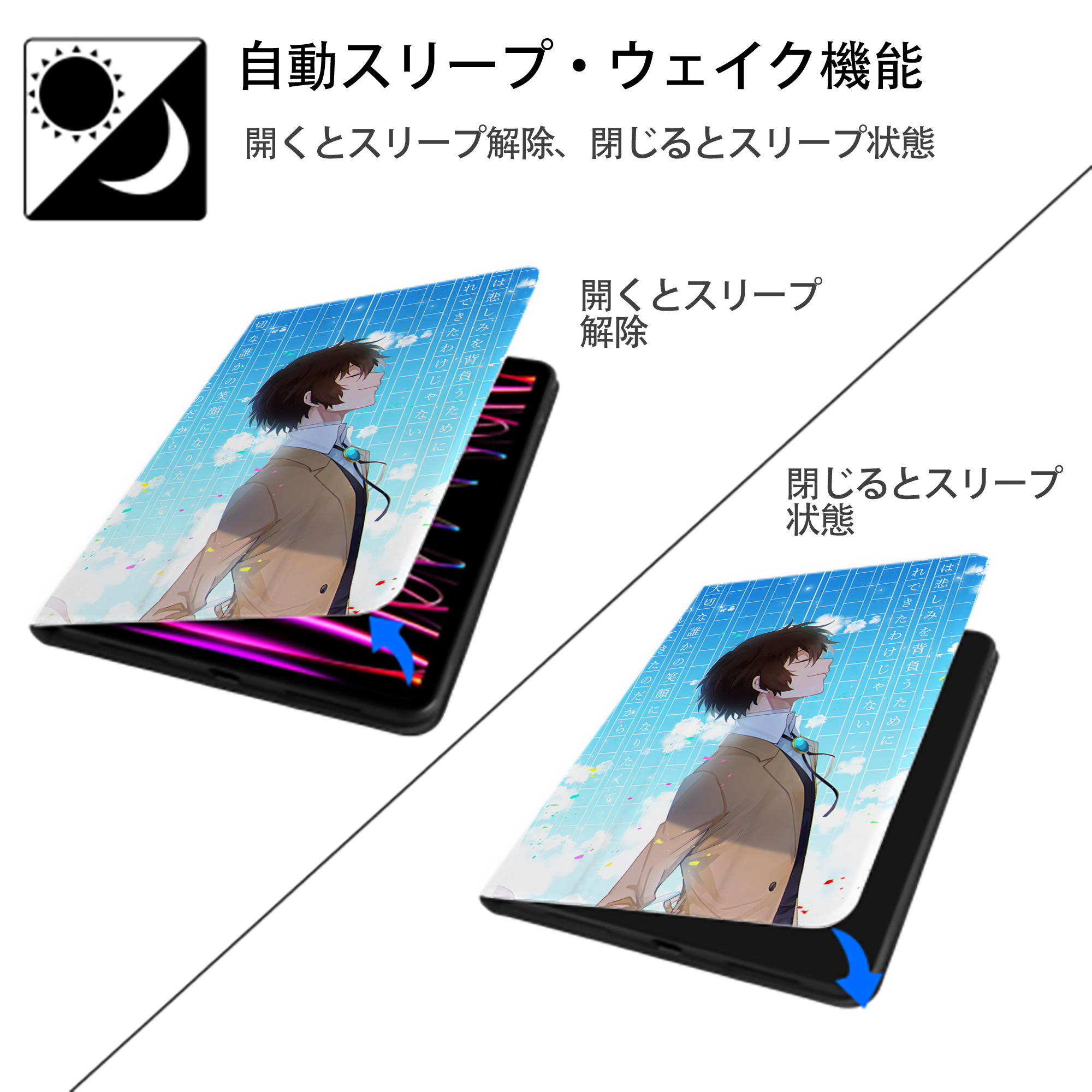文豪ストレイドッグス Bungo Stray Dogs IPad ケース ペン収納付き 三つ折りスタンド PUレザー×シリコン 対応機種9.5/10.5/10.9インチ