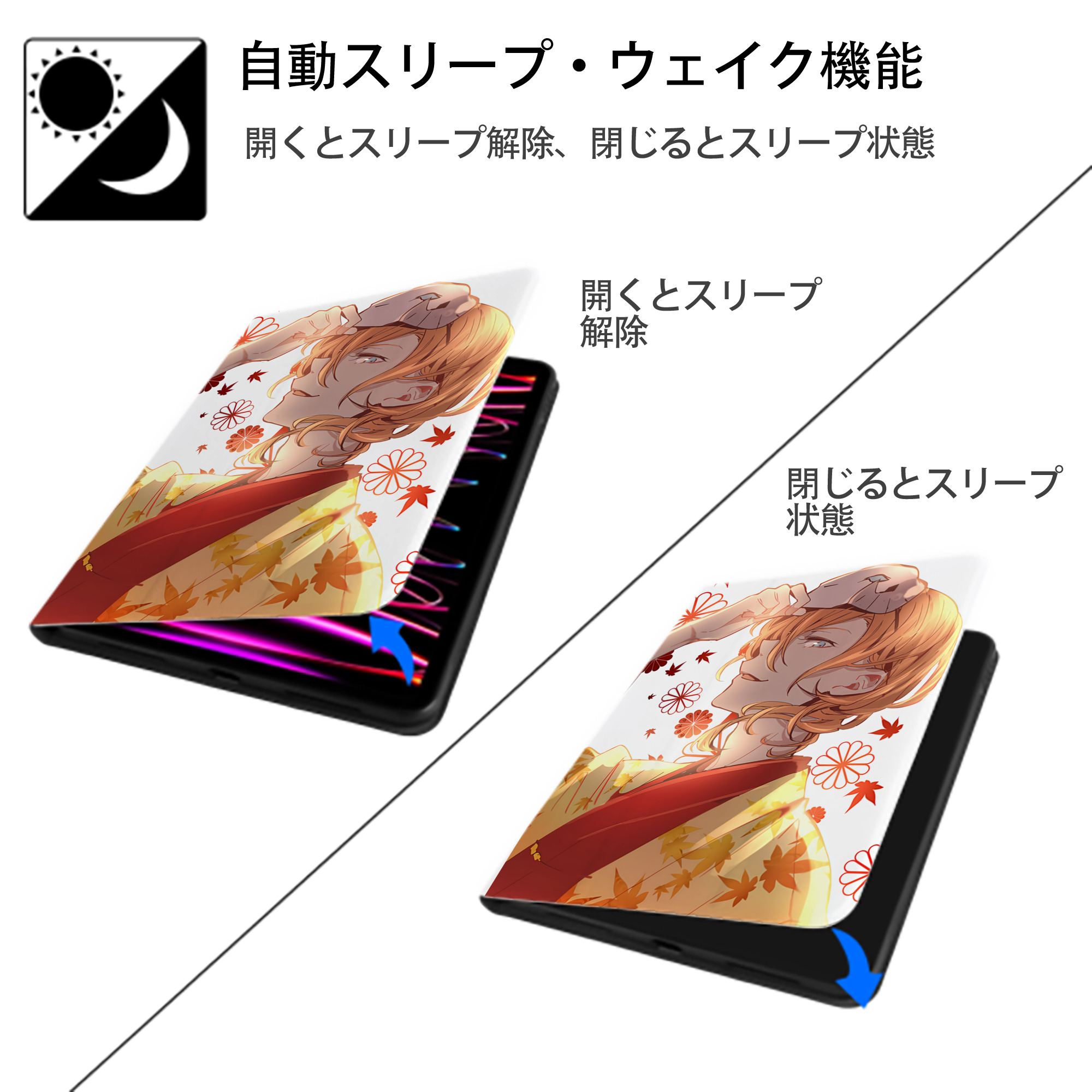 文豪ストレイドッグス Bungo Stray Dogs IPad ケース ペン収納付き 三つ折りスタンド PUレザー×シリコン 対応機種9.5/10.5/10.9インチ