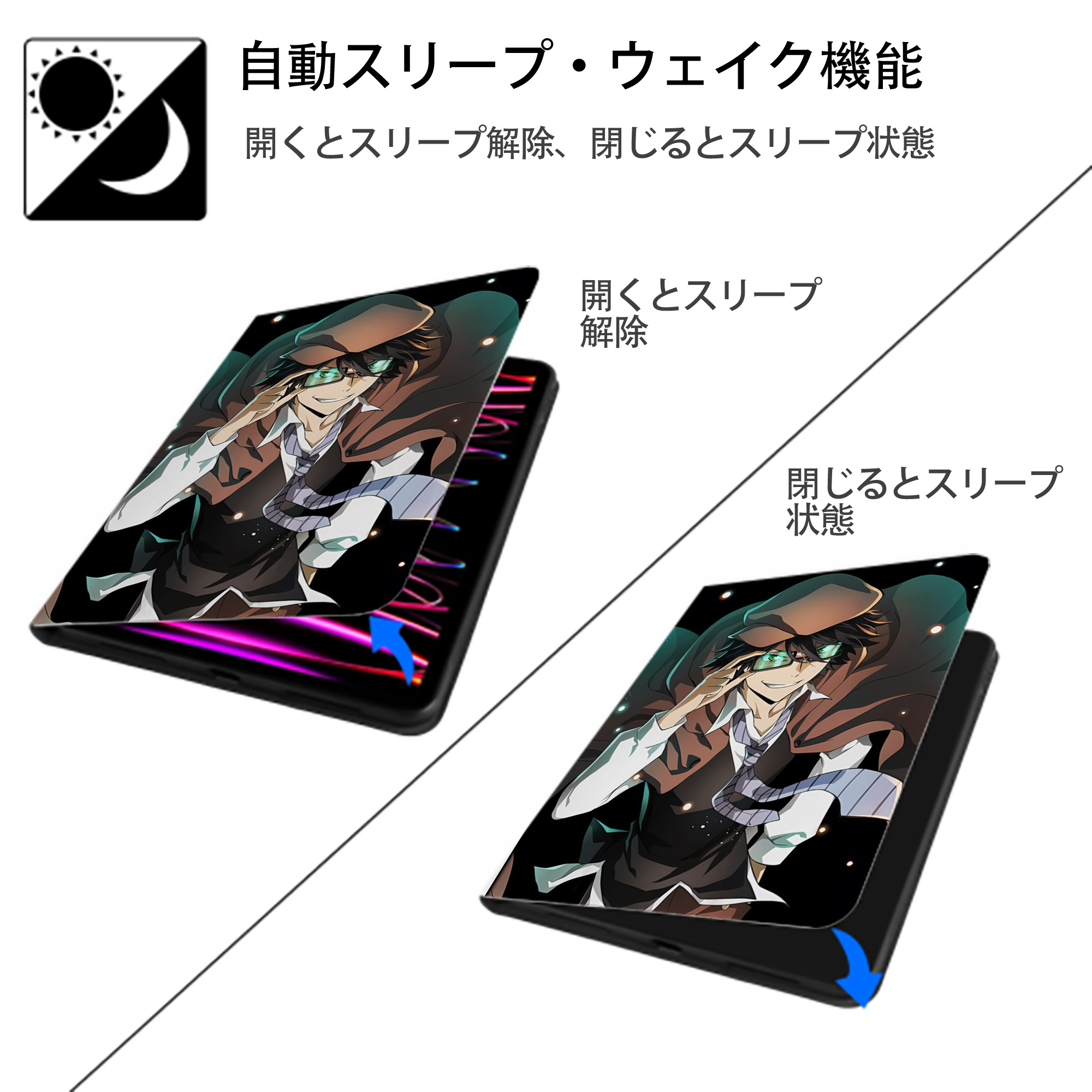 文豪ストレイドッグス Bungo Stray Dogs IPad ケース ペン収納付き 三つ折りスタンド PUレザー×シリコン 対応機種9.5/10.5/10.9インチ