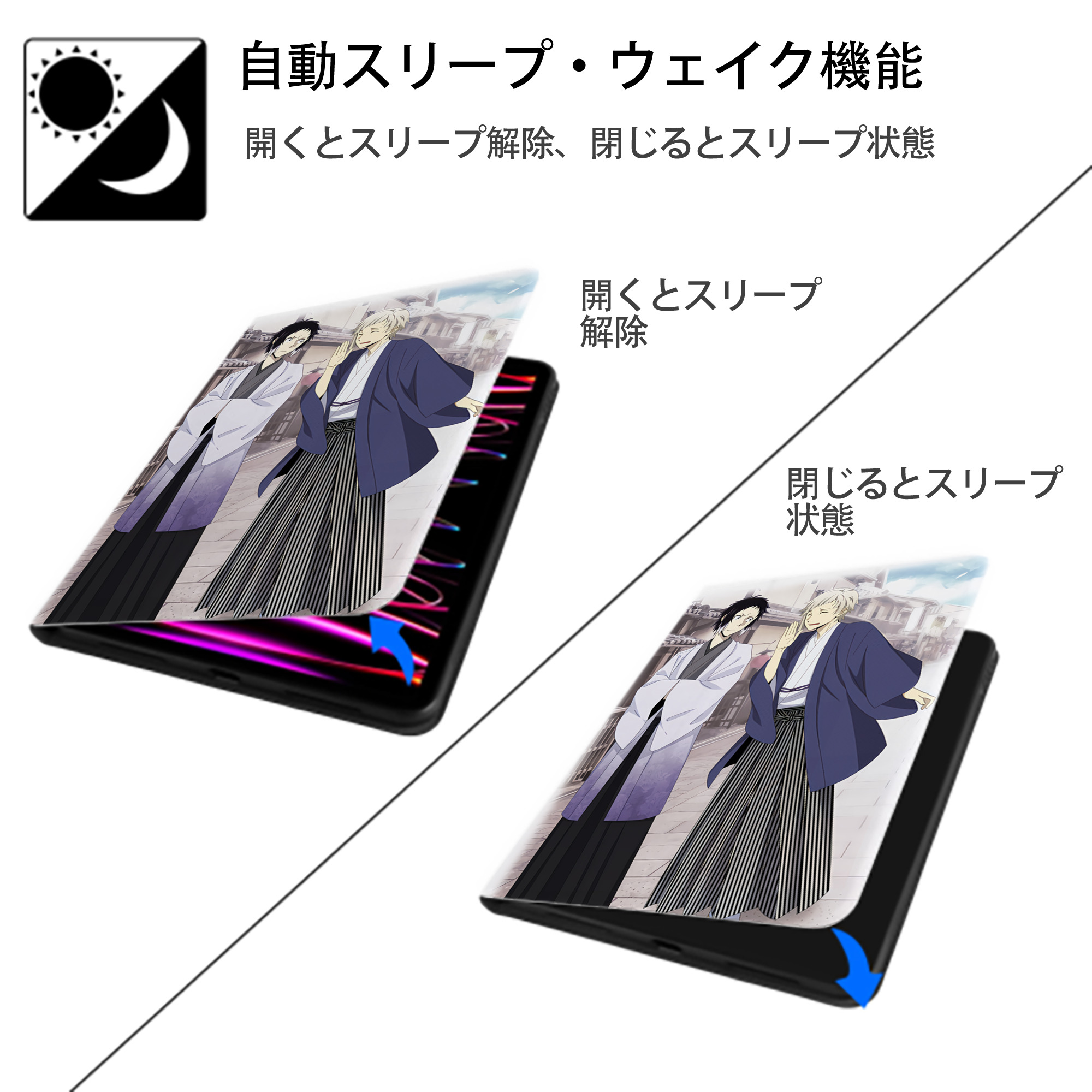 文豪ストレイドッグス Bungo Stray Dogs IPad ケース ペン収納付き 三つ折りスタンド PUレザー×シリコン 対応機種9.5/10.5/10.9インチ