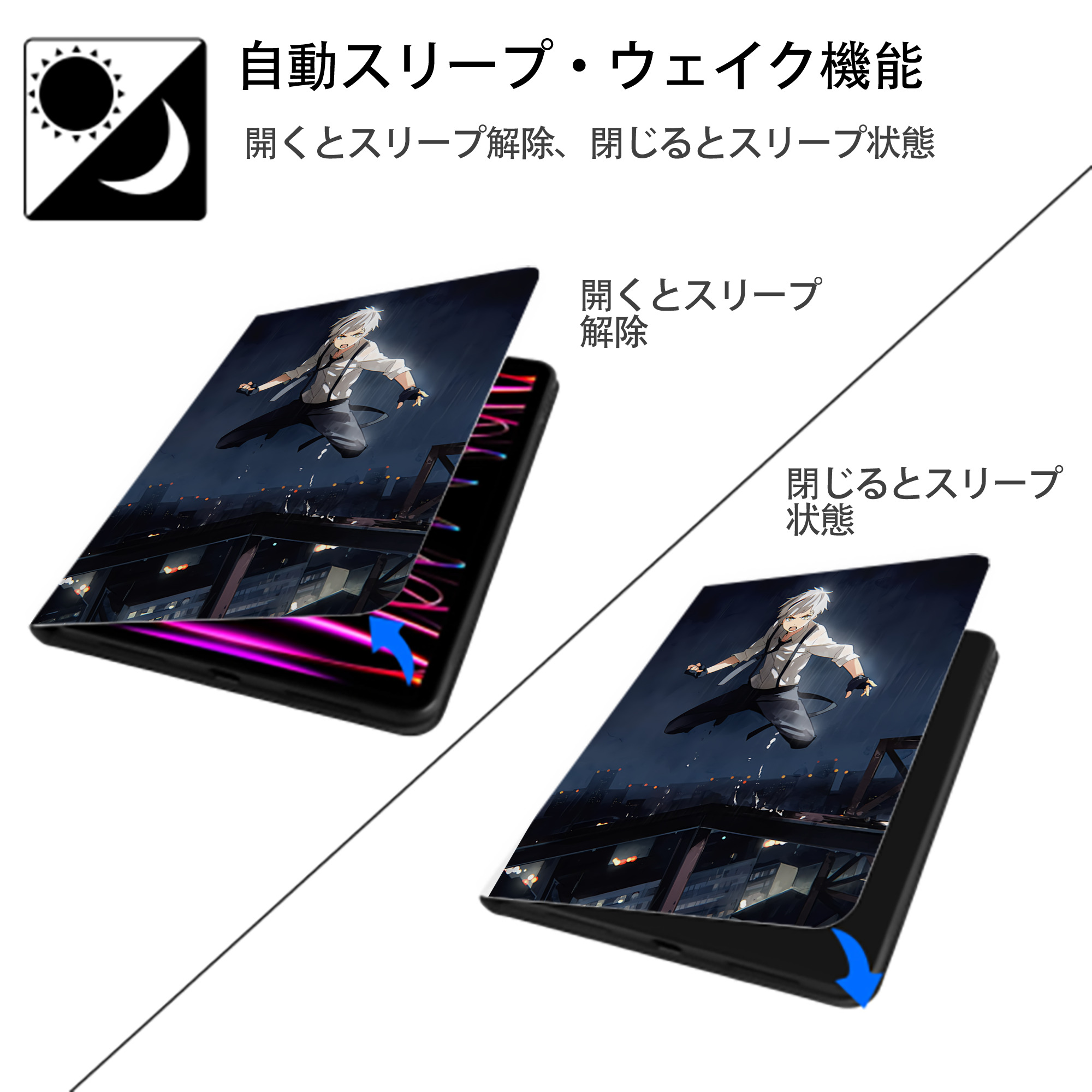 文豪ストレイドッグス Bungo Stray Dogs IPad ケース ペン収納付き 三つ折りスタンド PUレザー×シリコン 対応機種9.5/10.5/10.9インチ