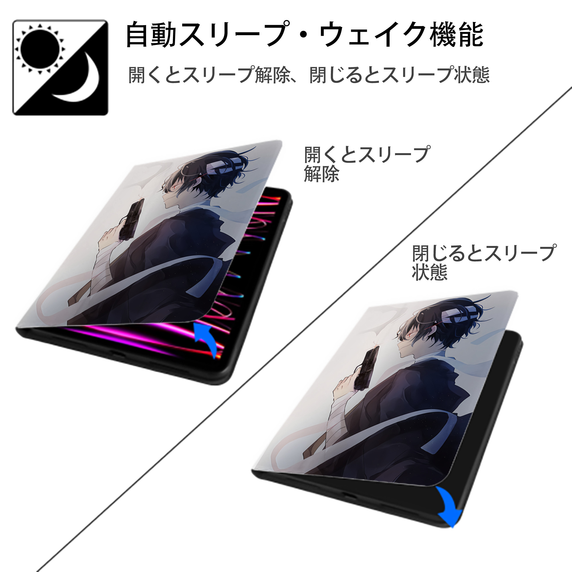 文豪ストレイドッグス Bungo Stray Dogs IPad ケース ペン収納付き 三つ折りスタンド PUレザー×シリコン 対応機種9.5/10.5/10.9インチ