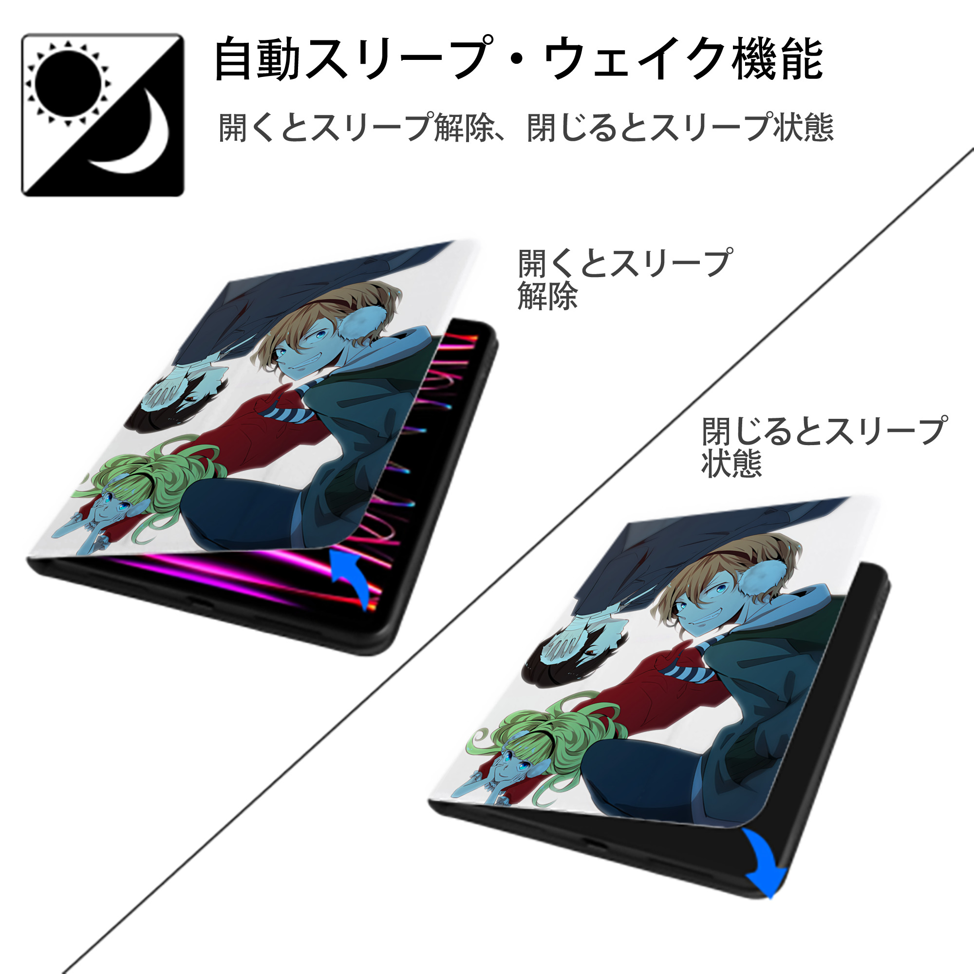 文豪ストレイドッグス Bungo Stray Dogs IPad ケース ペン収納付き 三つ折りスタンド PUレザー×シリコン 対応機種9.5/10.5/10.9インチ