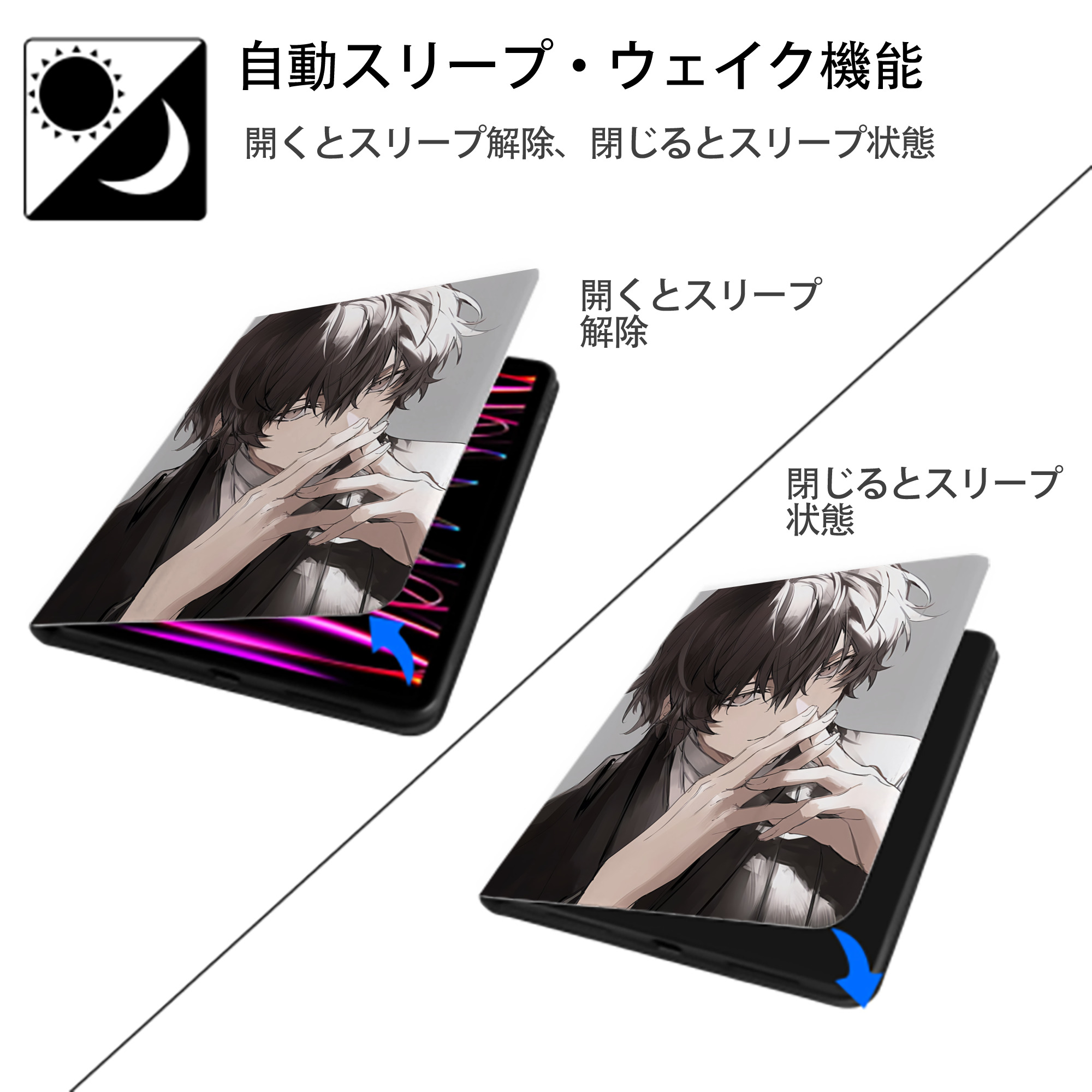文豪ストレイドッグス Bungo Stray Dogs IPad ケース ペン収納付き 三つ折りスタンド PUレザー×シリコン 対応機種9.5/10.5/10.9インチ