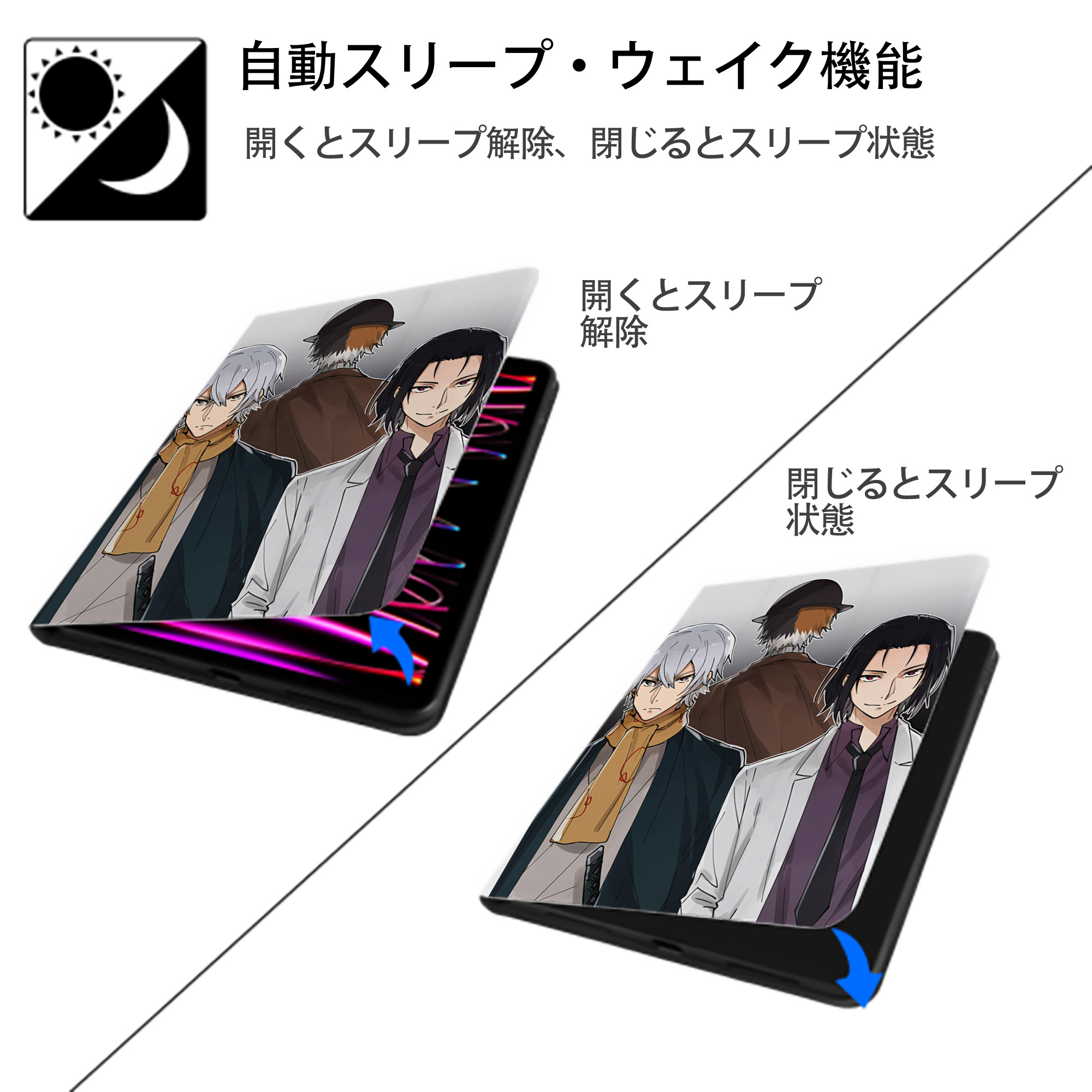 文豪ストレイドッグス Bungo Stray Dogs IPad ケース ペン収納付き 三つ折りスタンド PUレザー×シリコン 対応機種9.5/10.5/10.9インチ