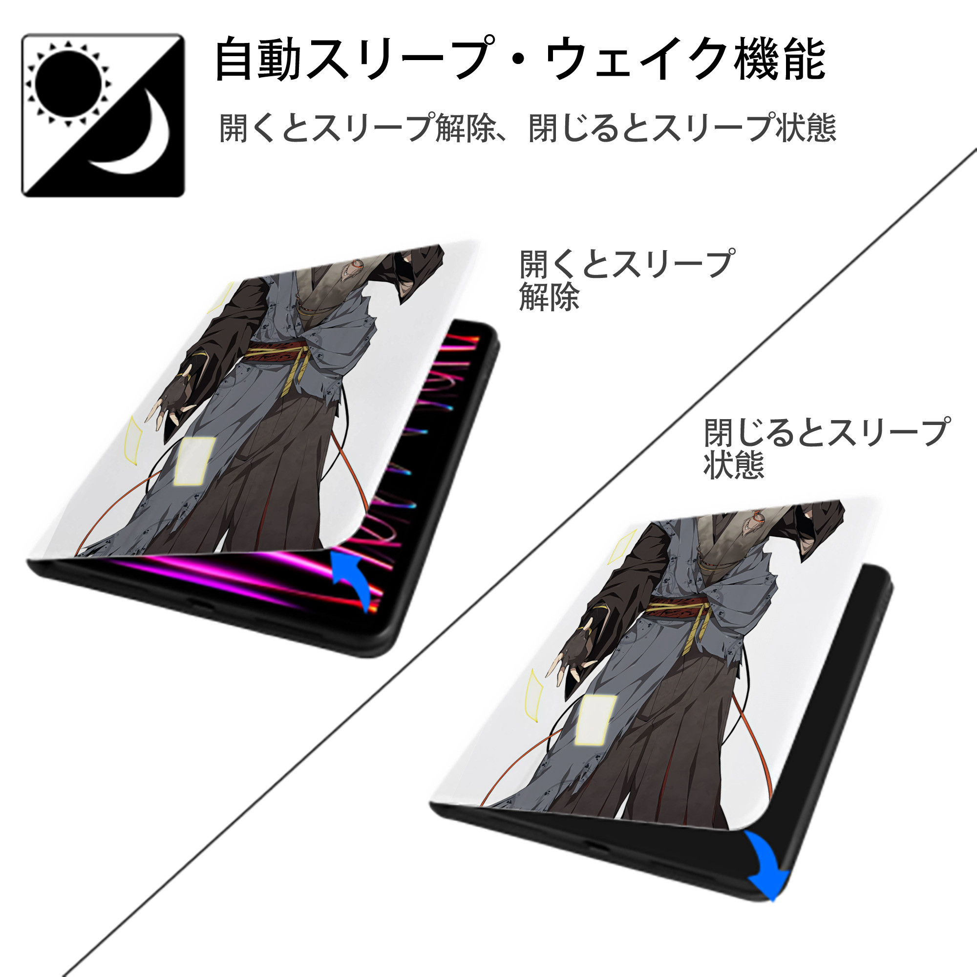文豪ストレイドッグス Bungo Stray Dogs IPad ケース ペン収納付き 三つ折りスタンド PUレザー×シリコン 対応機種9.5/10.5/10.9インチ